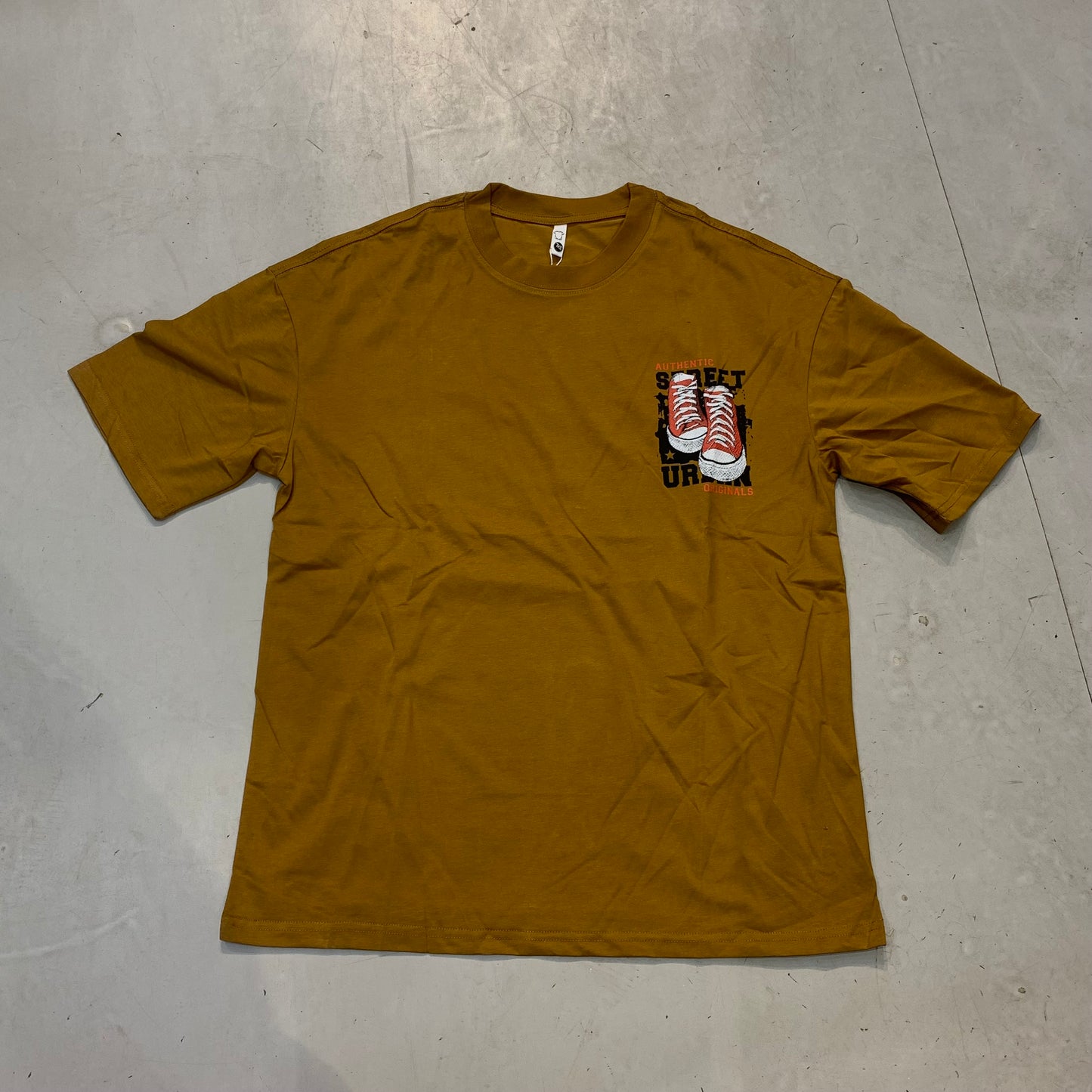 FASHION Brown Colour Shoe Print With Back Print Imported Oversized Unisex TShirt 9076