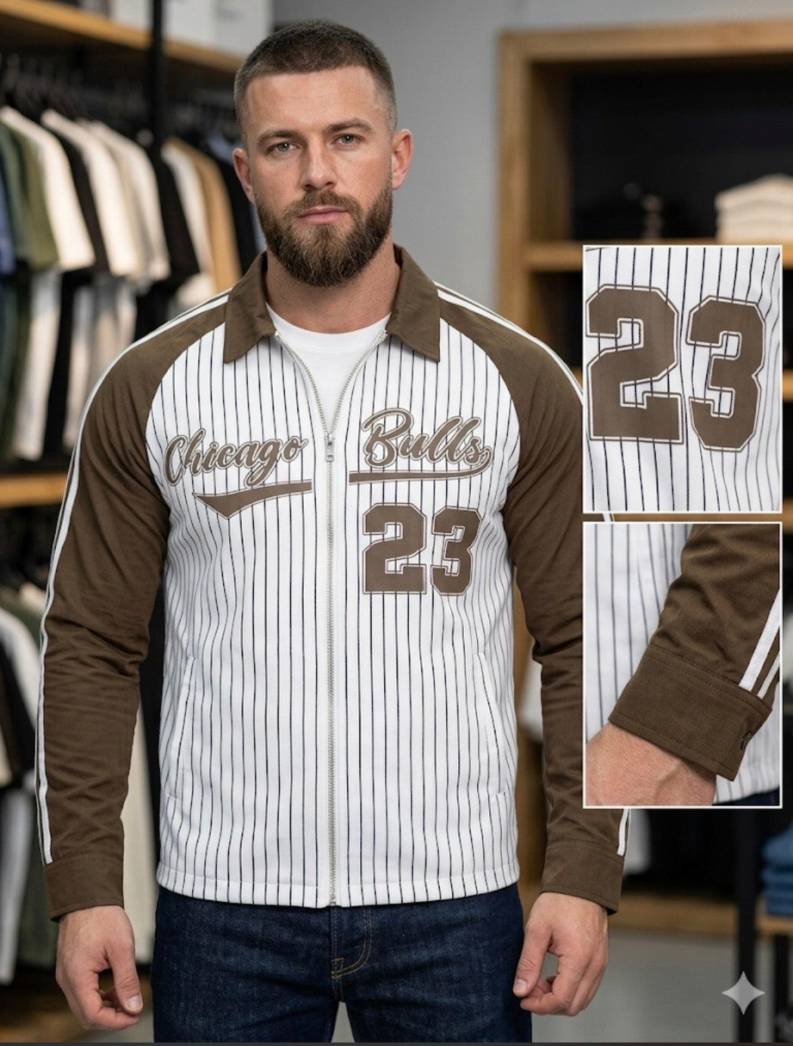 Vogue Design White Brown Colour Brown Lining 23 Print With Zip Full Sleeve Imported Men’s Shirt 1001