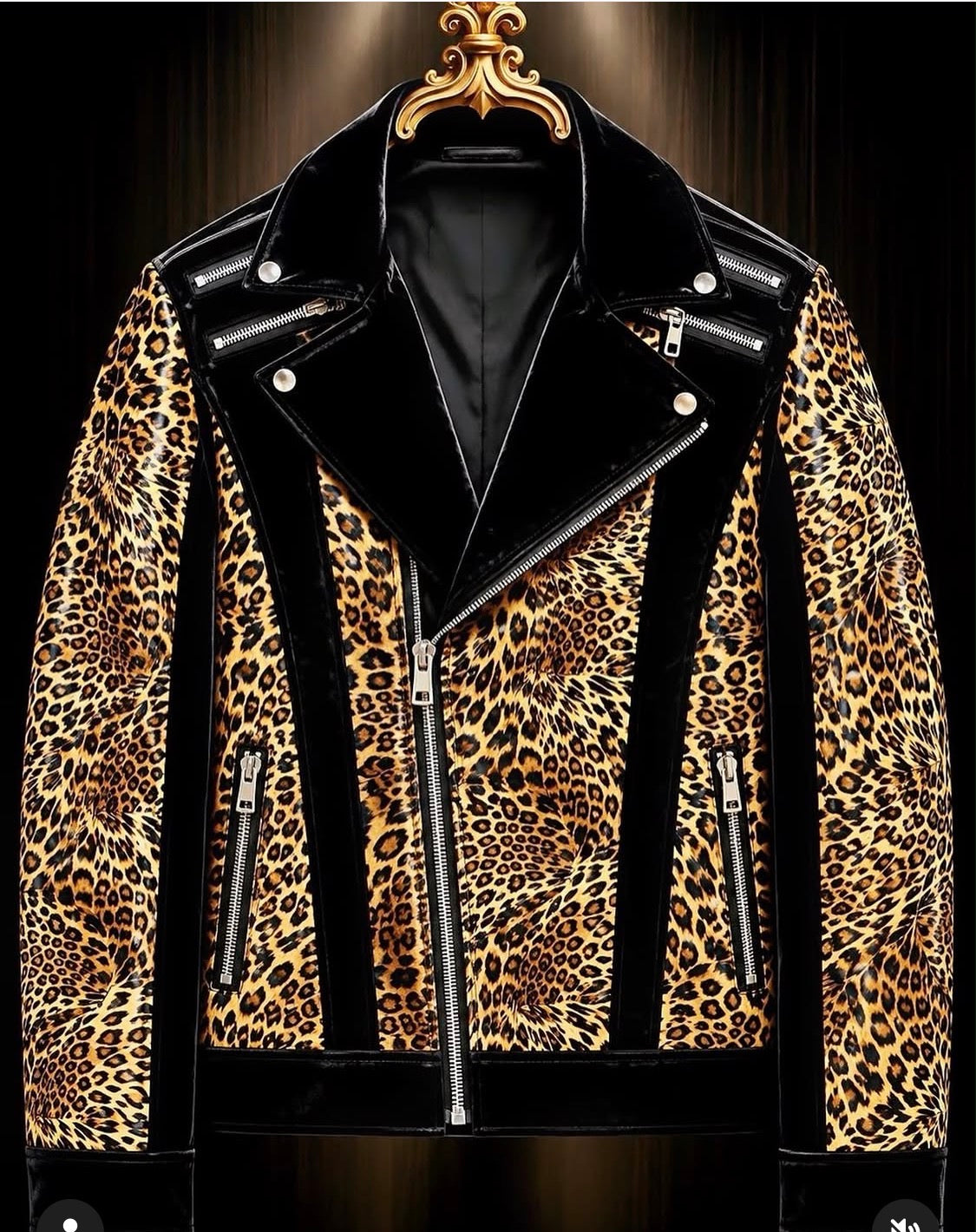 Hot Trousers Black Leopard Colour Multi Zip Italian Leather Imported Jacket 7032-A