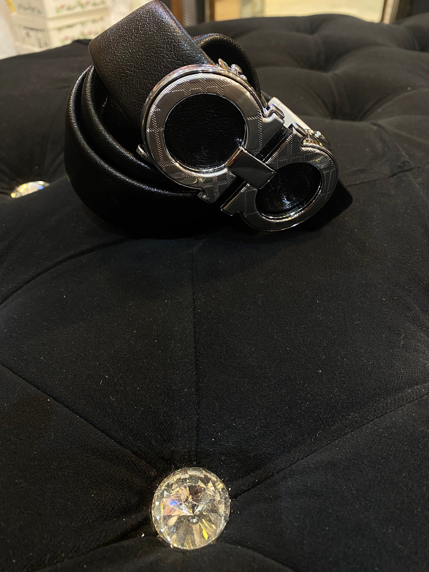 REF Black Colour Buckle Silver Logo Genuine Leather Belt Automatic Buckle 64599