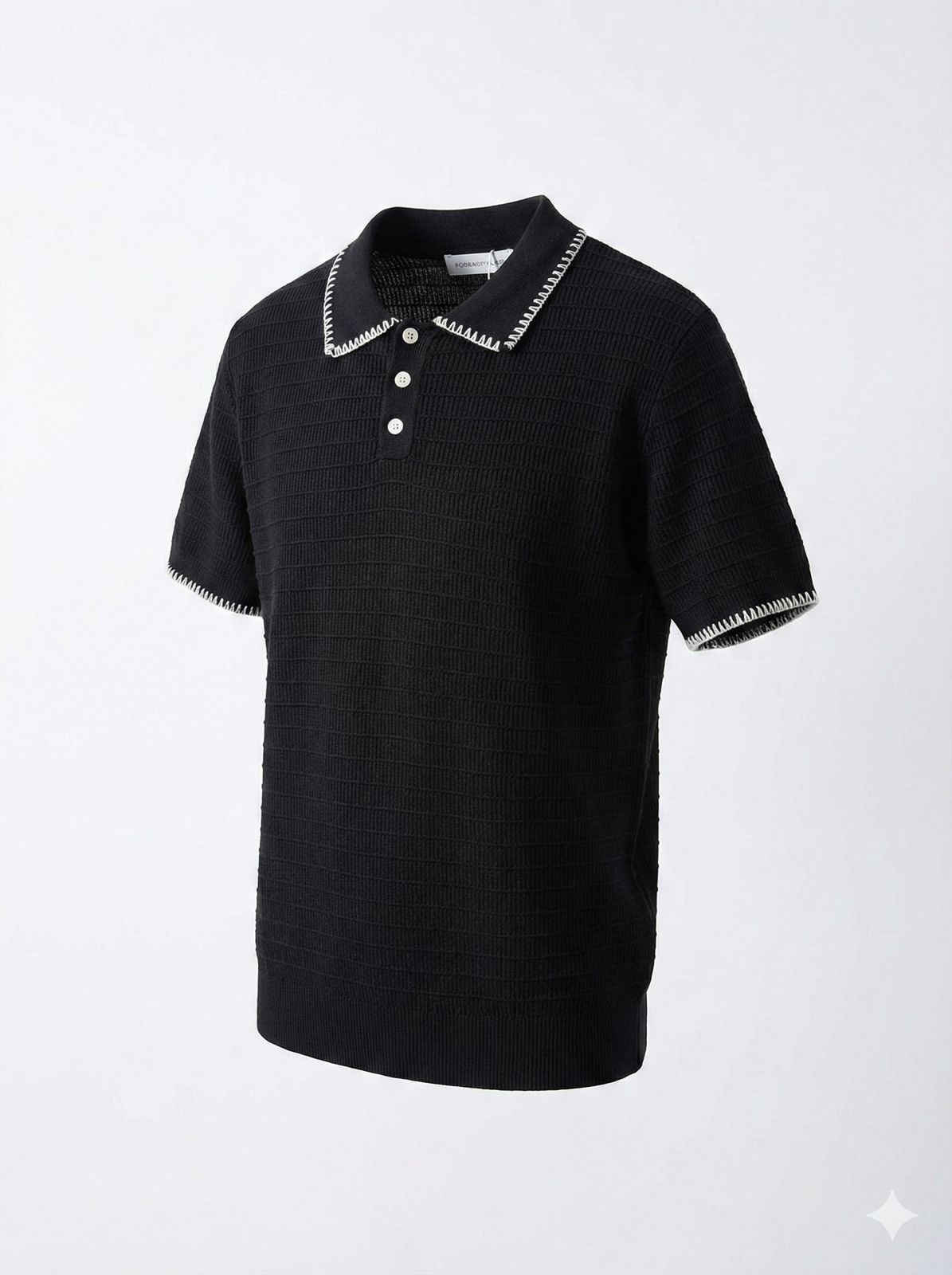 Modern Stylish Black Colour Knit Coller White Thread Work Tshirt 7015