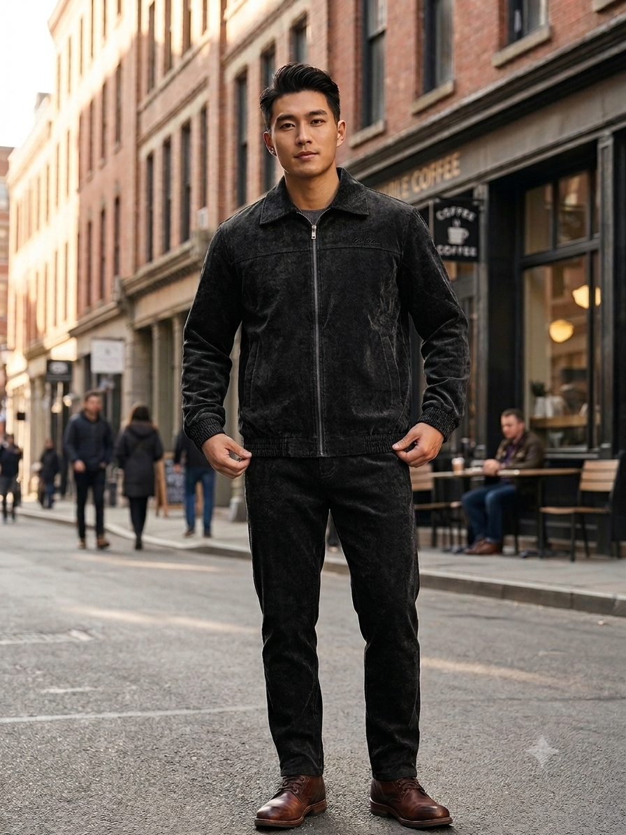 FASHION Black Colour LORO PIANA Embroidery Jacket And Pant Imported Unisex Coord Set 8801-A