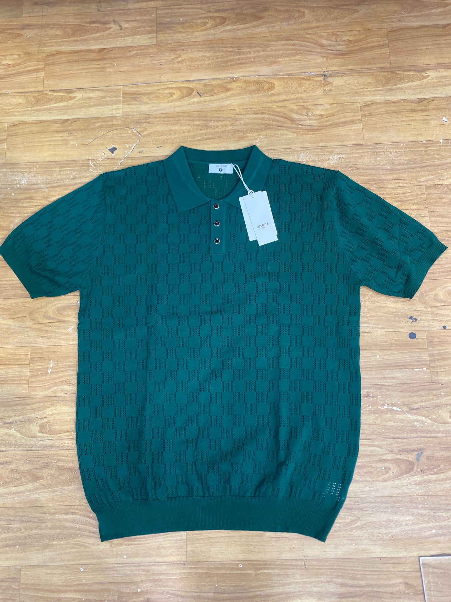 REA Aertu Green Colour Knitted Premium Quality Men’s Collar T-Shirt R86090