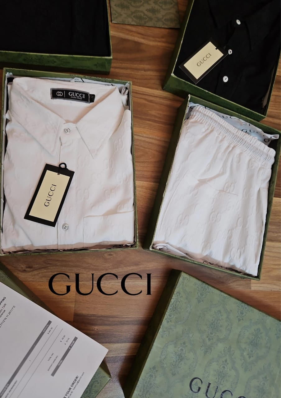 CUG White Colour With White Monogram Premium Quality Full Shirt With Lower Coord Set 526302