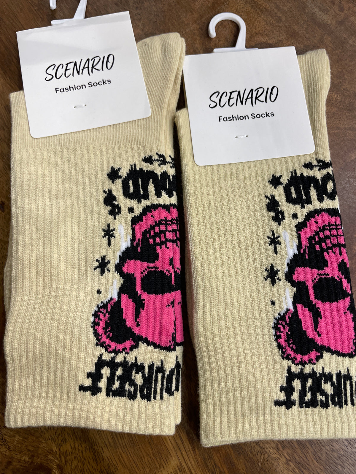 Scenario Cream Colour Make Yourself Print Premium Quality Full Socks 991200