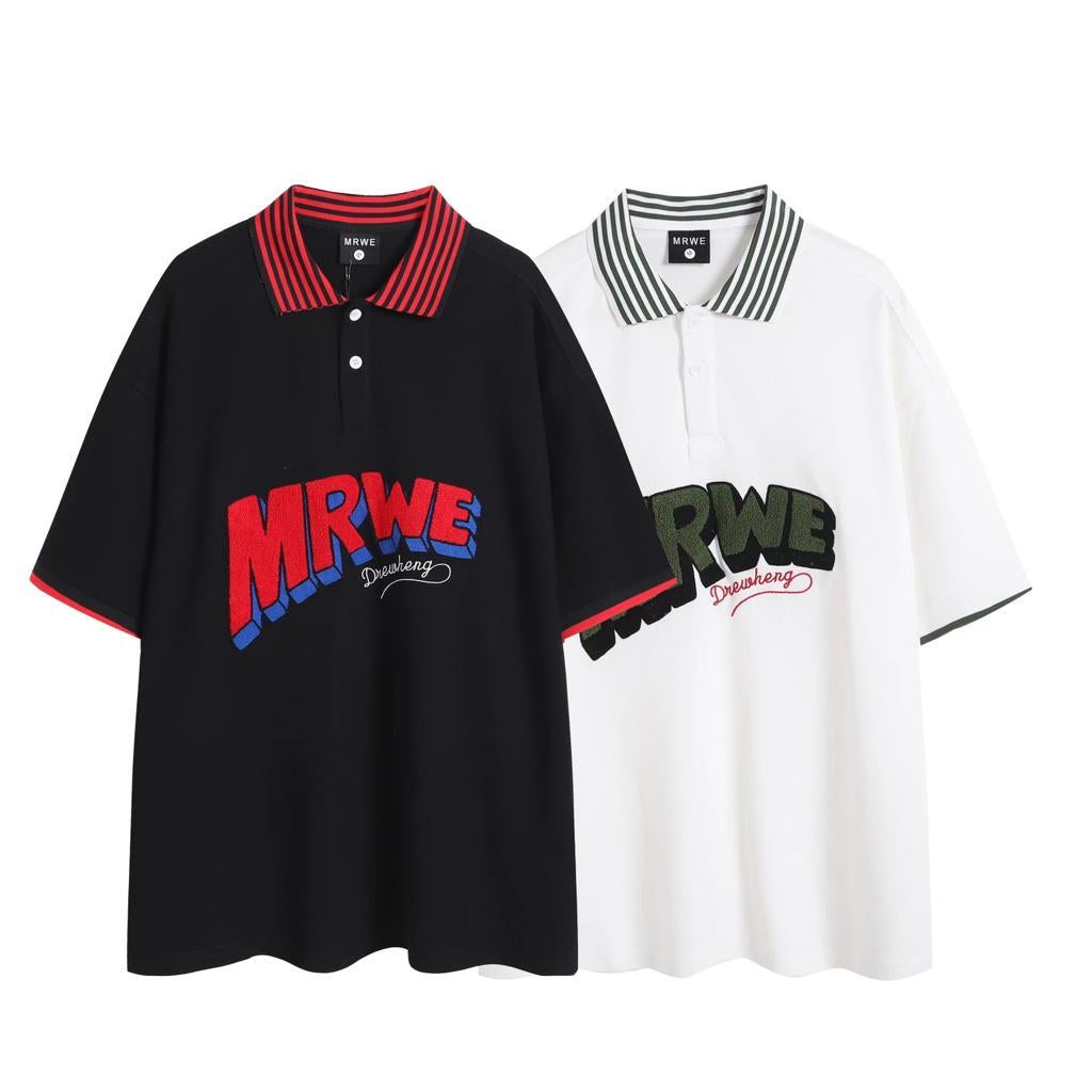 MRWE White Colour With Front Embroidery Design Half Sleeve Collar Tshirt C313