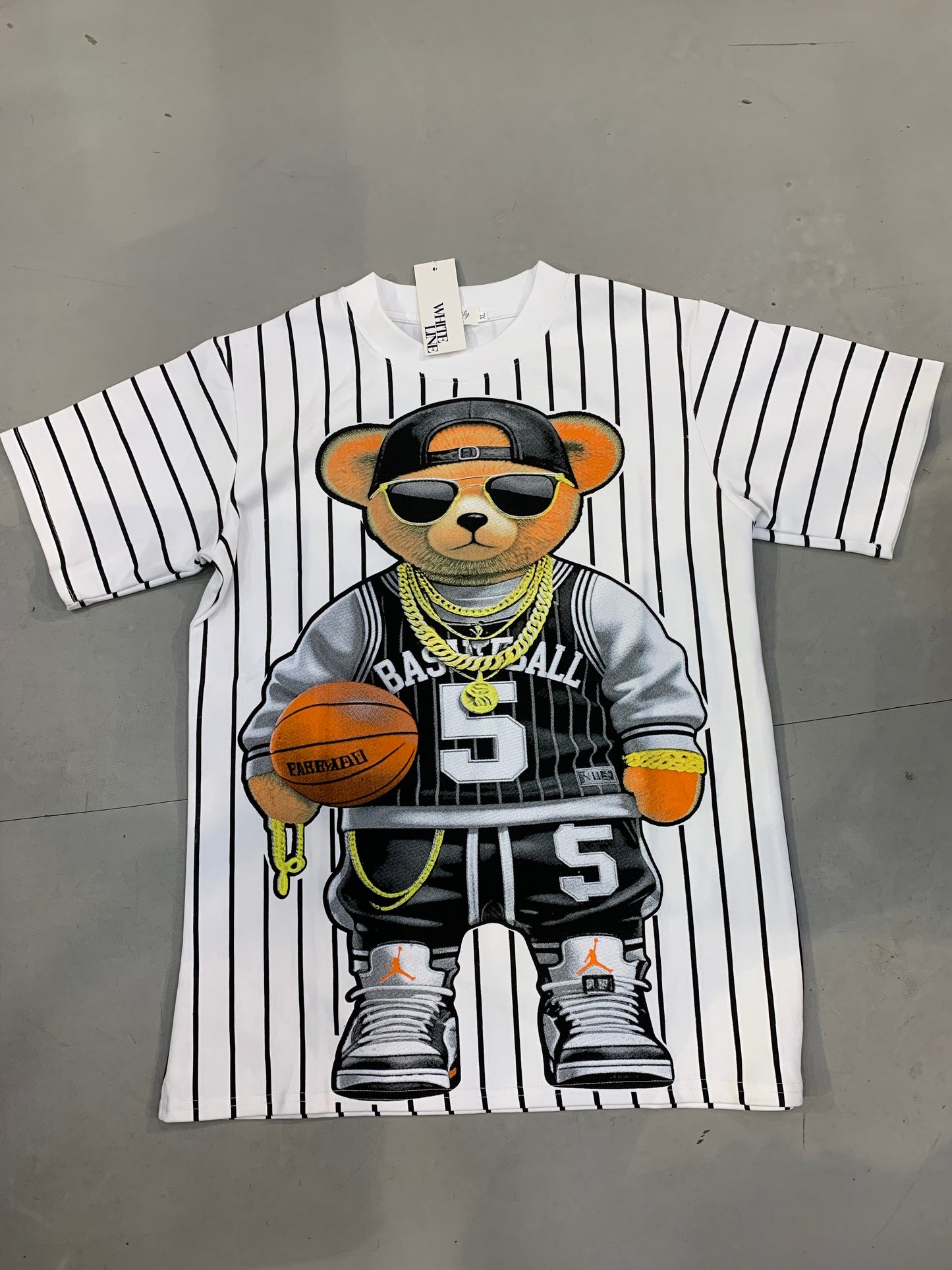 Siren Lily Maternity White Colour Black Lining Teddy Print Premium Quality Imported Oversized Unisex T Shirt 990380