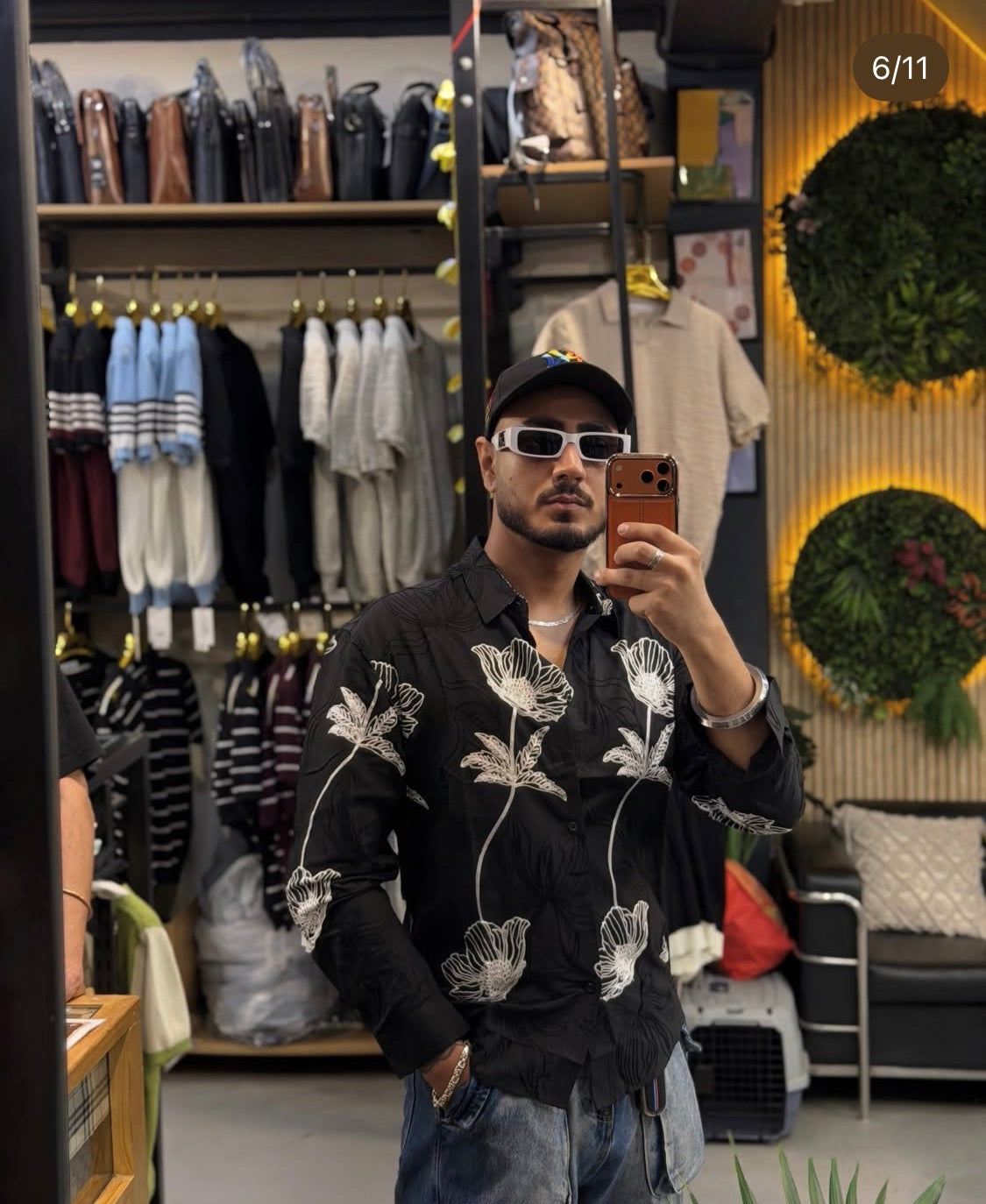 B.S.D Black Colour Flower Embroidery Premium Quality Full Sleeve Shirts 2698