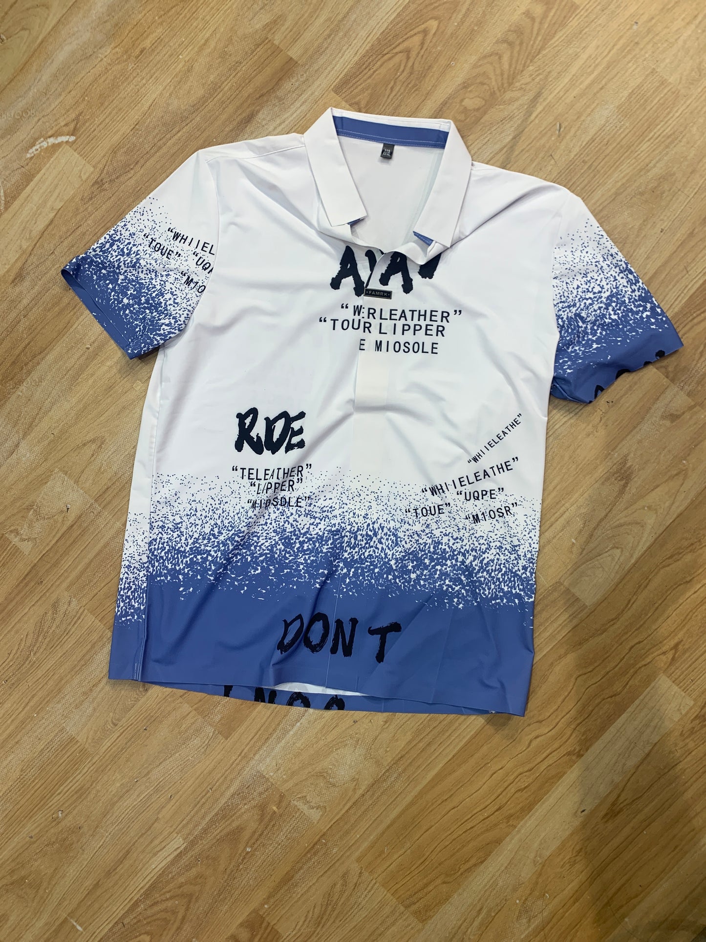 Famrk Collar Blue Colour Tshirt White Black Colour H1003