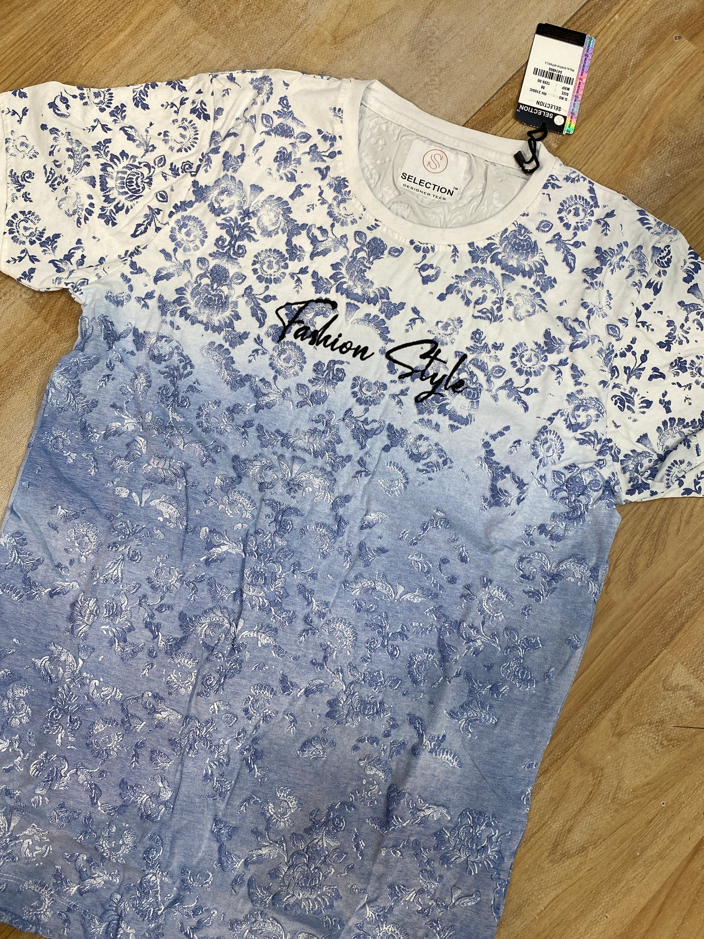 Selection White blue Flower Printed Unisex t shirts 5414866