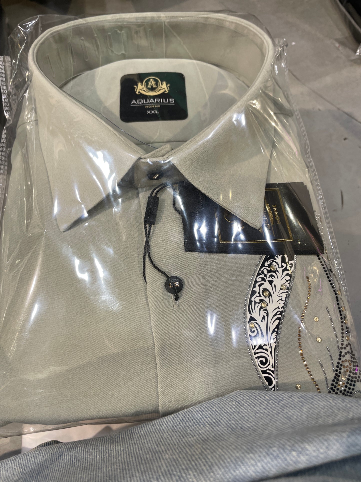 AQUARIUS Grey Colour Gold Black Silver Stud Design Premium Quality Full sleeve Shirt 2618G