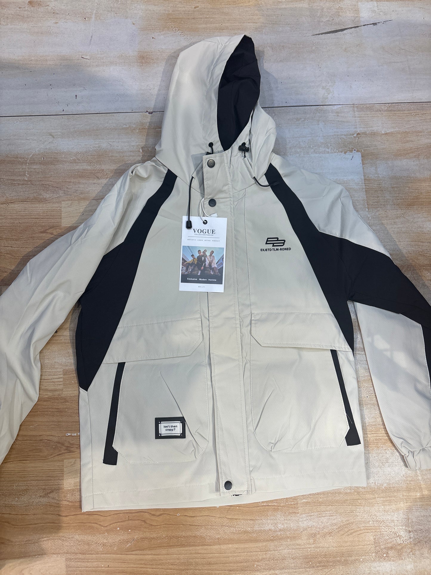 EXJETD TLM-RONED Cream Black Colour Heavy Quality Hooded Jacket 2608