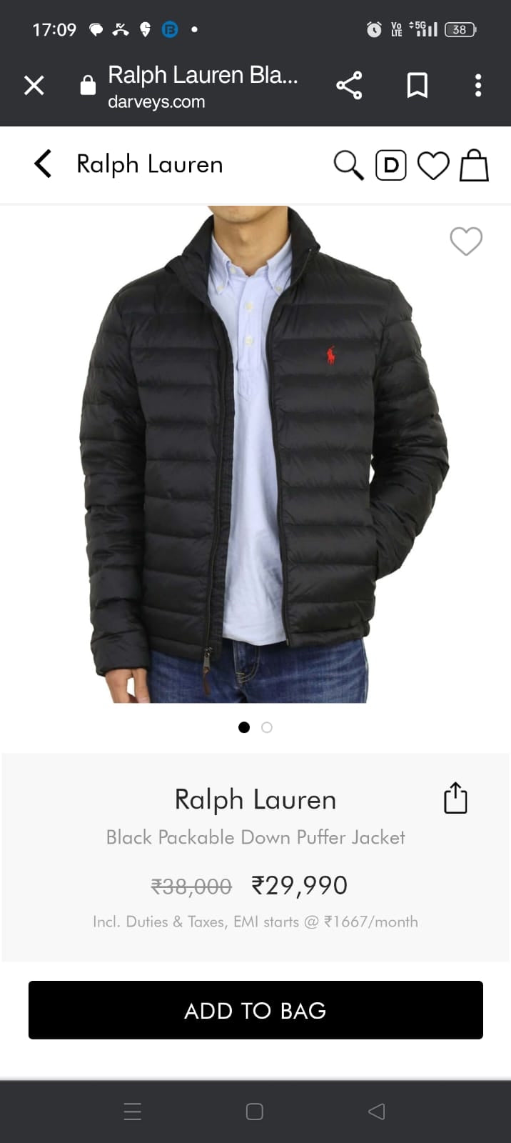 LOP Black Colour Front Logo Embroidery Puffer Zipper Jacket 78908
