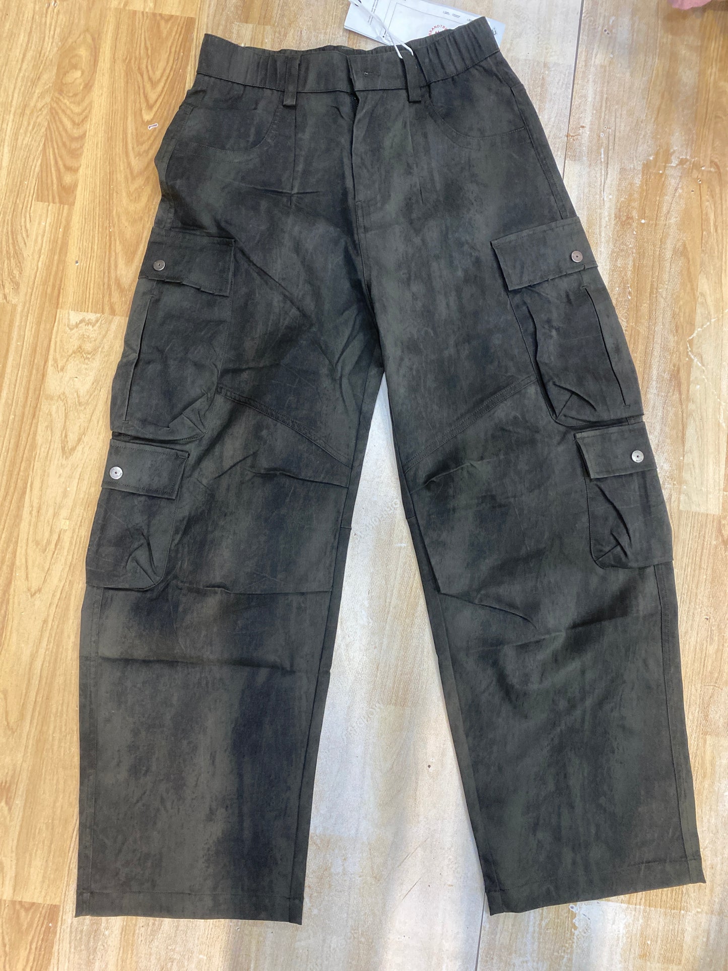 Unique Style Green Black Shed Cargo 6 Pocket Pant Straight Fit 25028