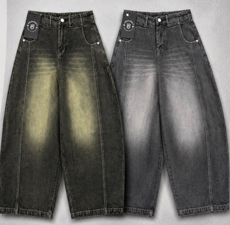 LOC Guest Dark Grey Greenish Shade Barrel Fit Unisex Denim Jeans 990832