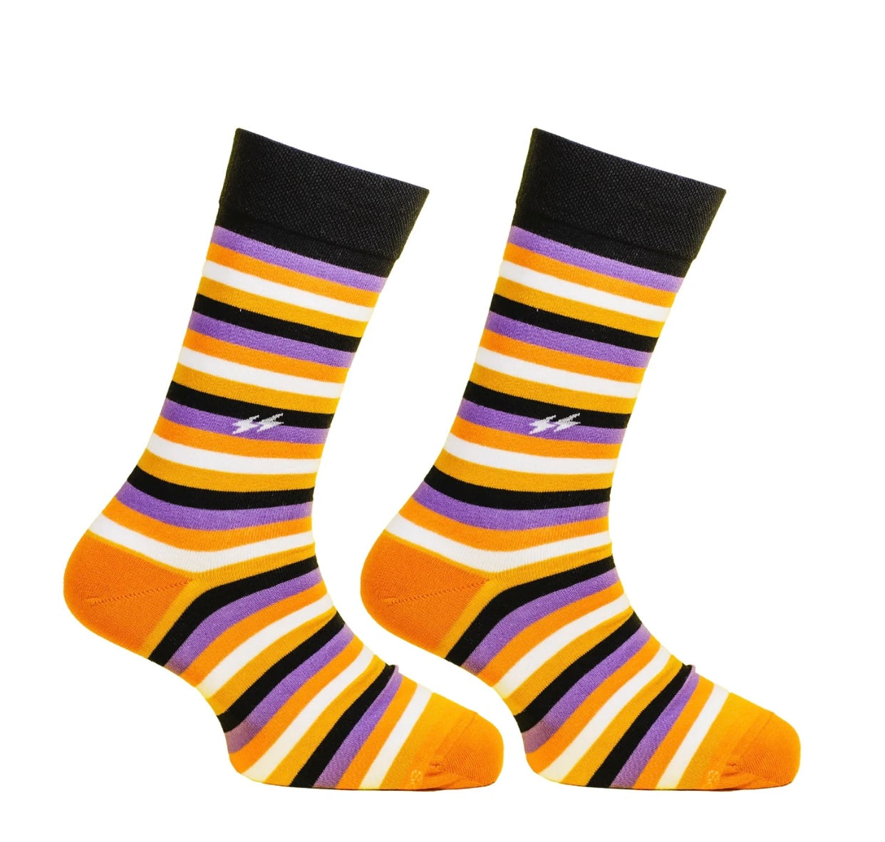 PAPA SOCKS Black,Purple,Orange Strips Print Flamboyant Edition Premium Quality Full Unisex Socks 989948