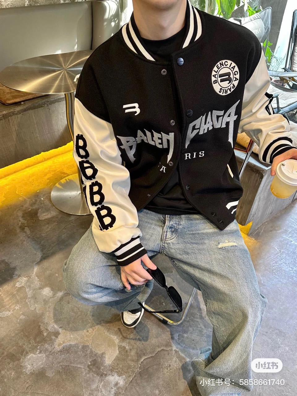 LAB Black Colour With Front Embroidery Design And Premium Quality Versity Jacket 006