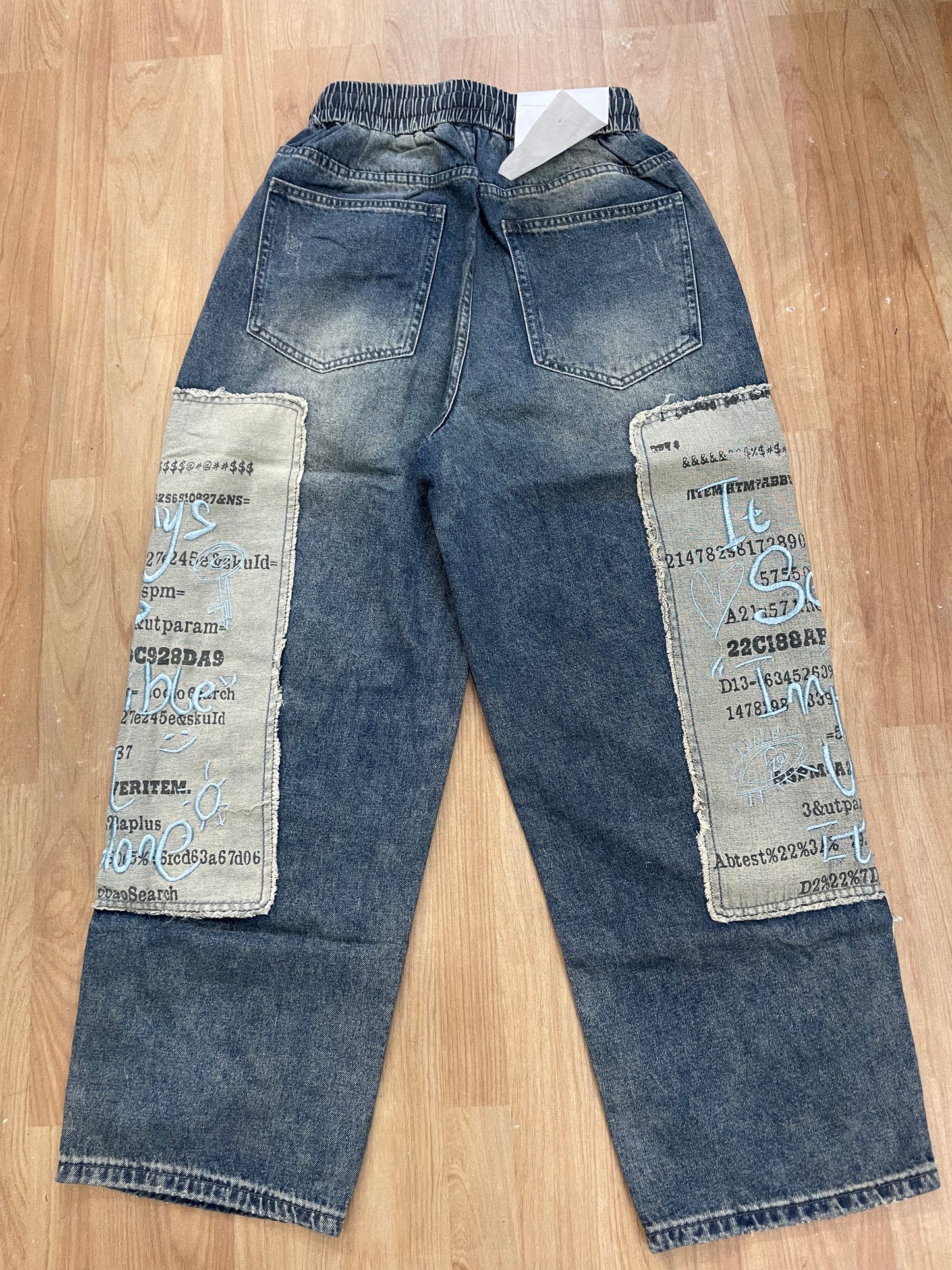 Liaoxun Faded Blue Colour Printed With Rugged Imported Straight Baggy Fit Men’s Jogger Pant D1036