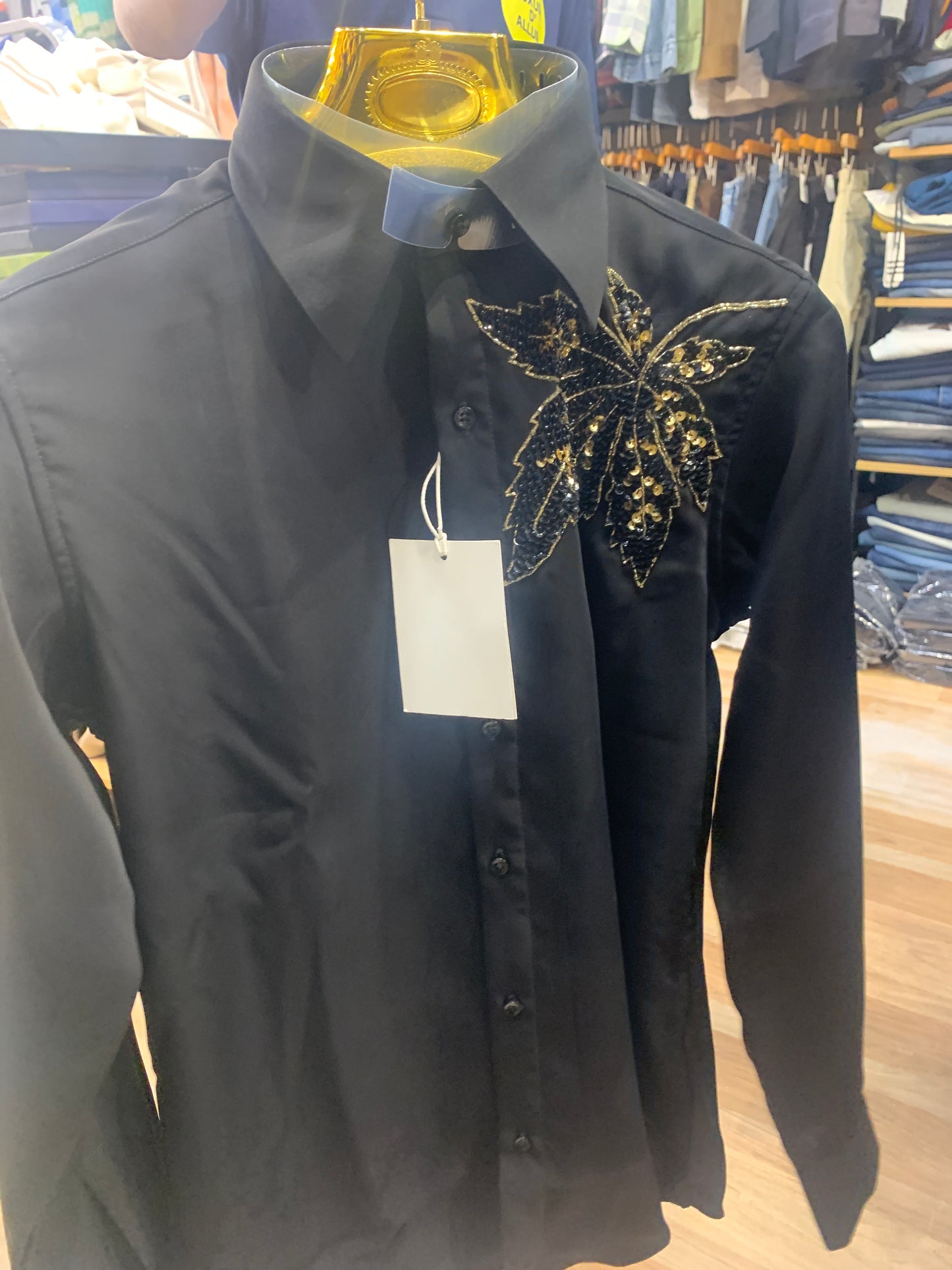 LAB Shirt Black Colour Leaf Stone Print H1009