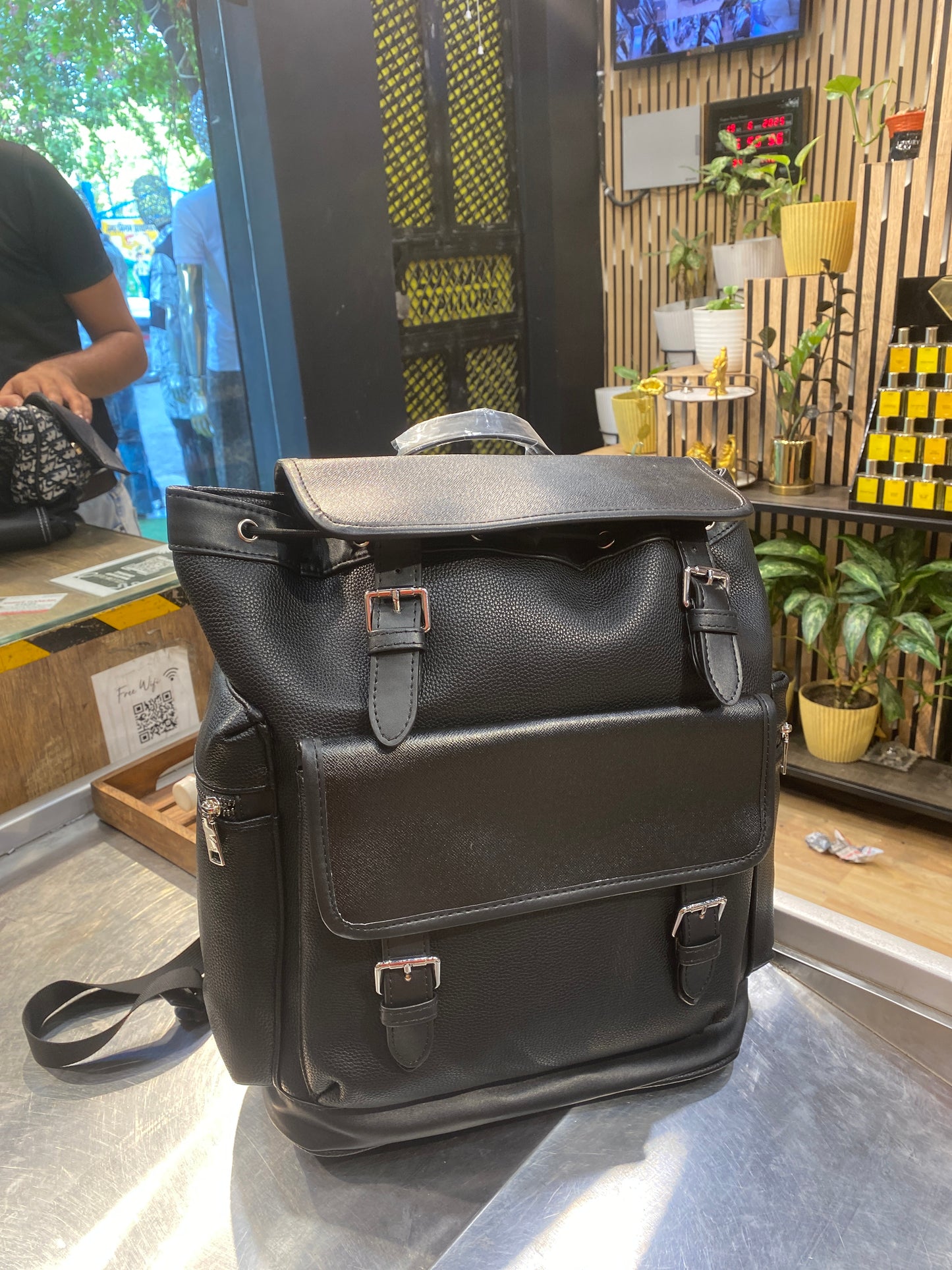 AOC Leather Triple Black Unisex Large Backpack Bag 90114