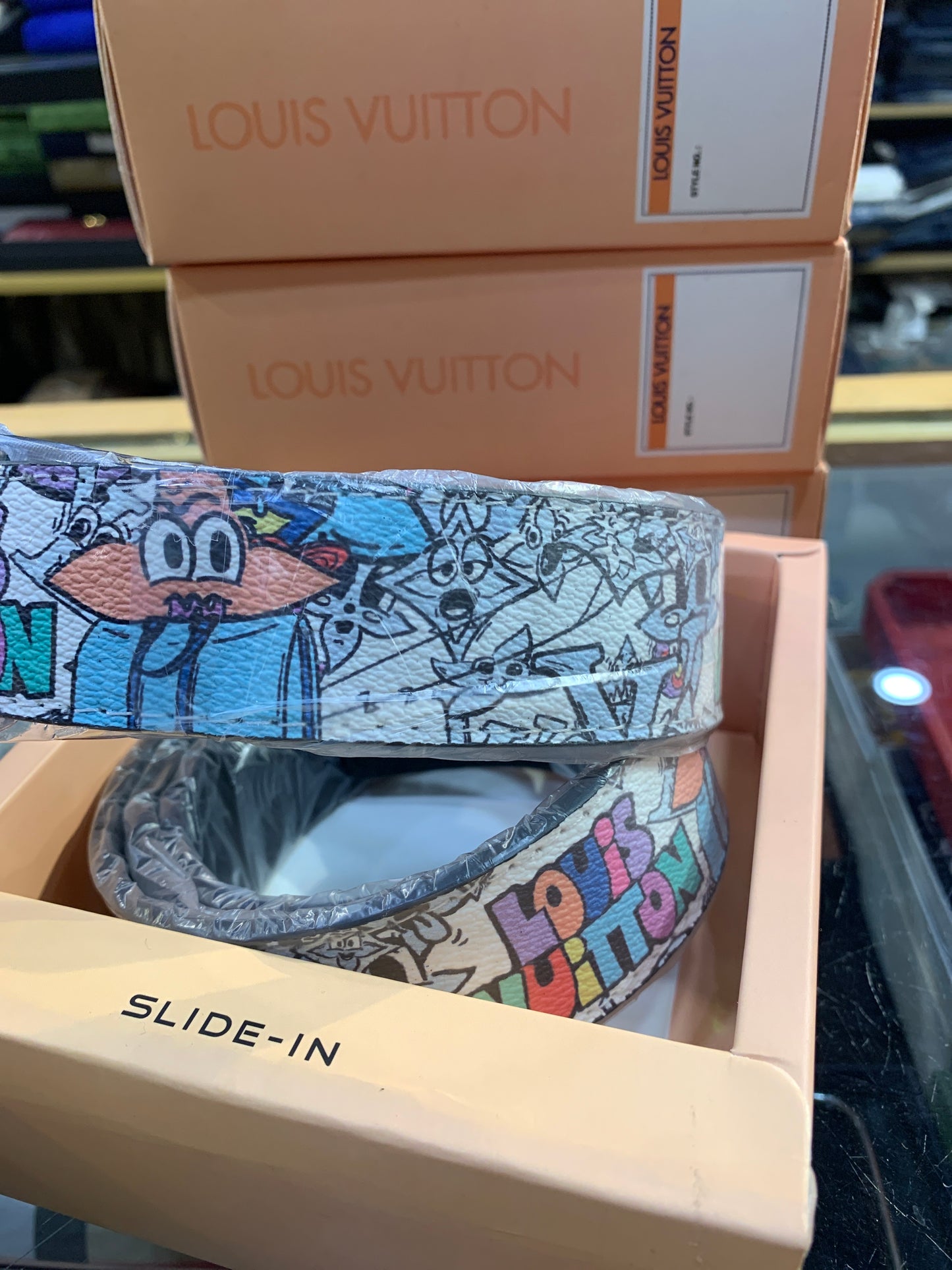 UOL LOU Mettle Grey Black Buckle Black White Printed Double Side Strap Unisex Belt 989890