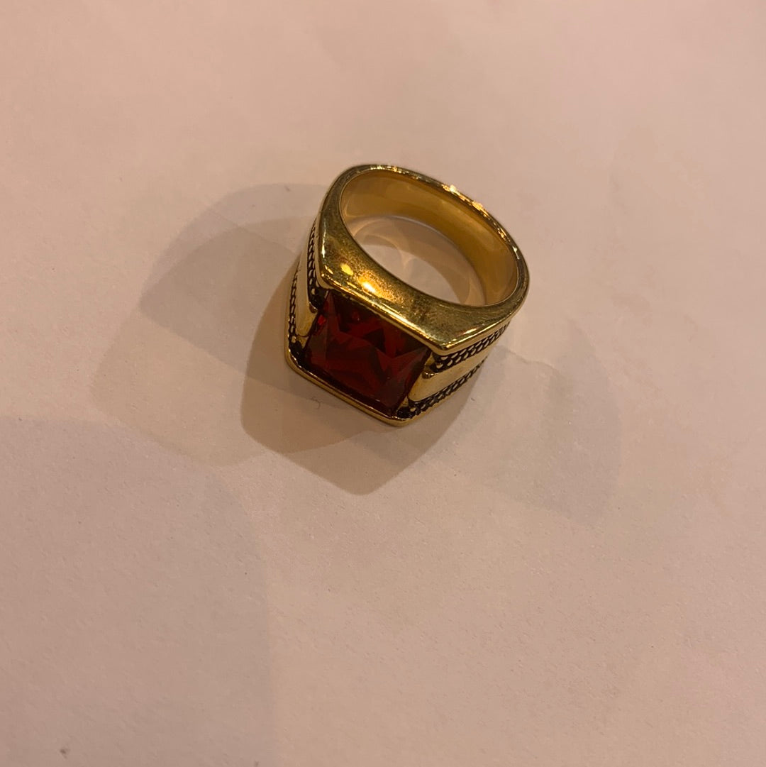 Gold Color Red Stone Stainless Steel Premium Quality Men’s Ring 50343