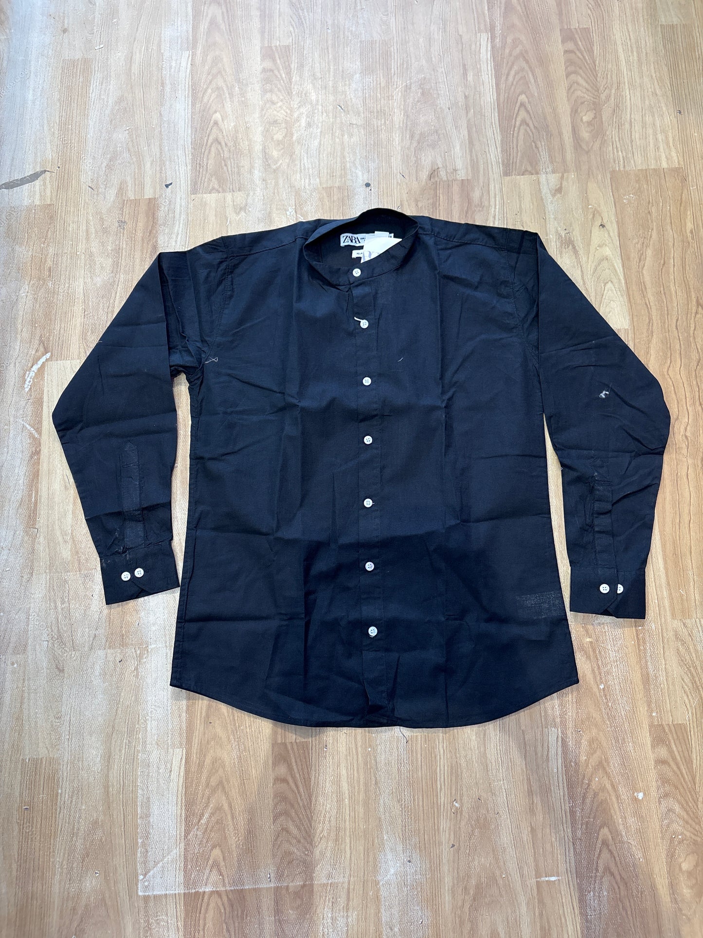 Raz Zar Black Chinese Collar Full Sleeves Linen Shirt 988887