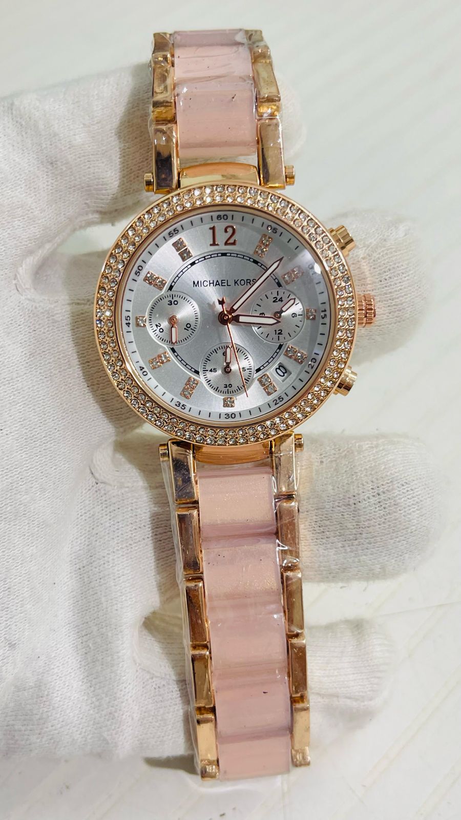 Cim Copper Pink Chain White Dial Studed Ladies Watch 988819