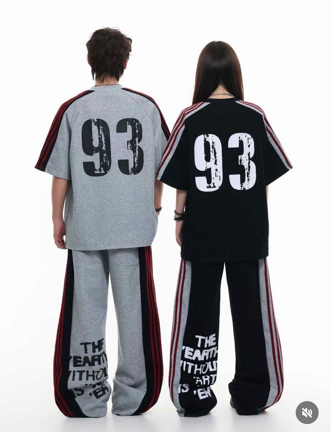M Four Grey Colour 93 Print Half Sleeve T-Shirt With Red Starp Lower Imported Unisex Coord Set 25W-280#