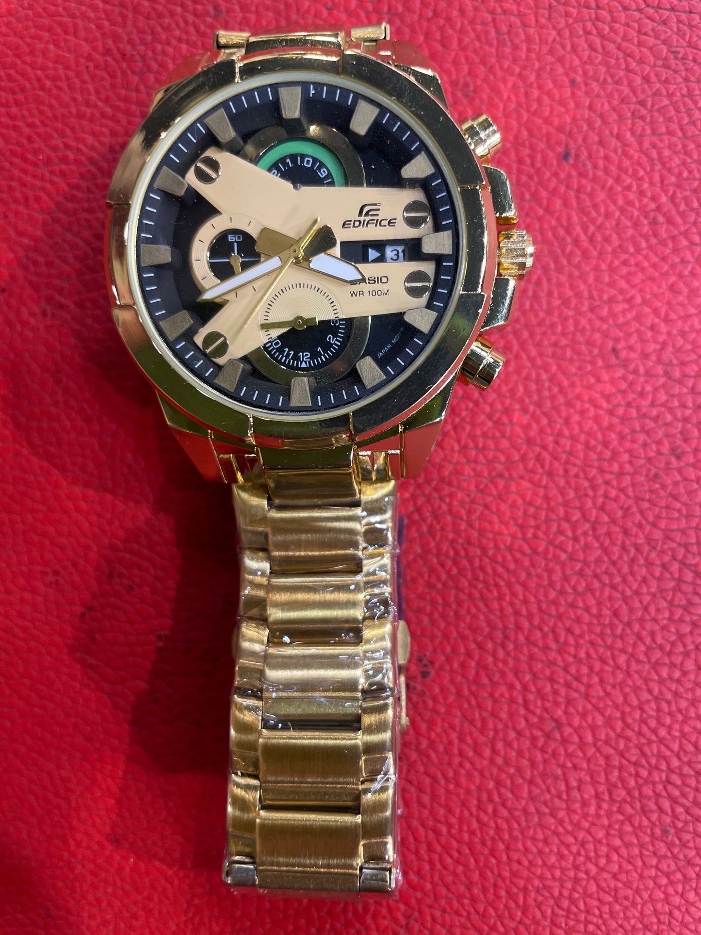 IDE EDI Golden Chain Black Dial Chrono Mens Premium Watch 990517