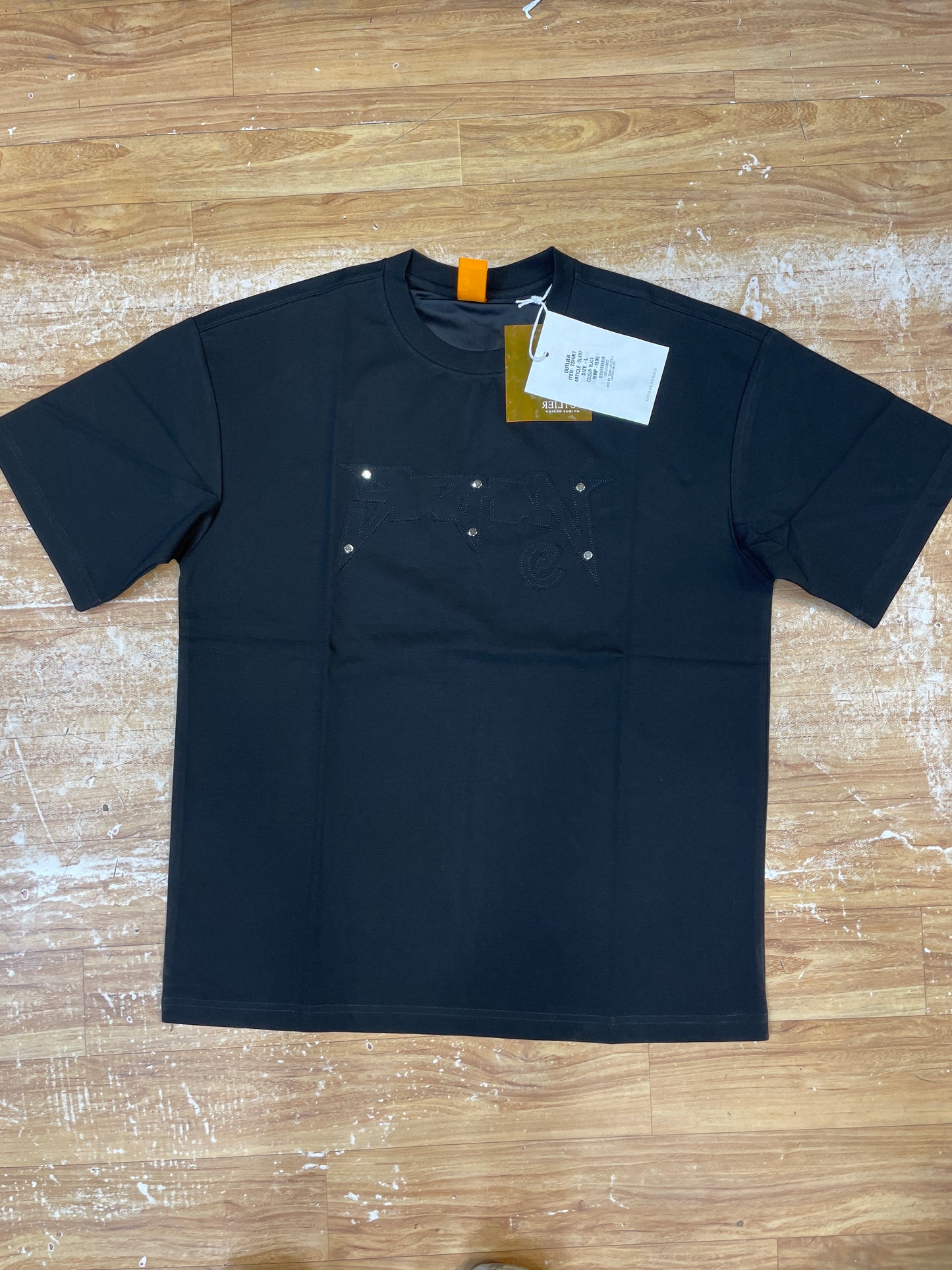 OUTLIER Black Colour Metal Studd With Patch Premium Quality Round Neck T-Shirt OL 497