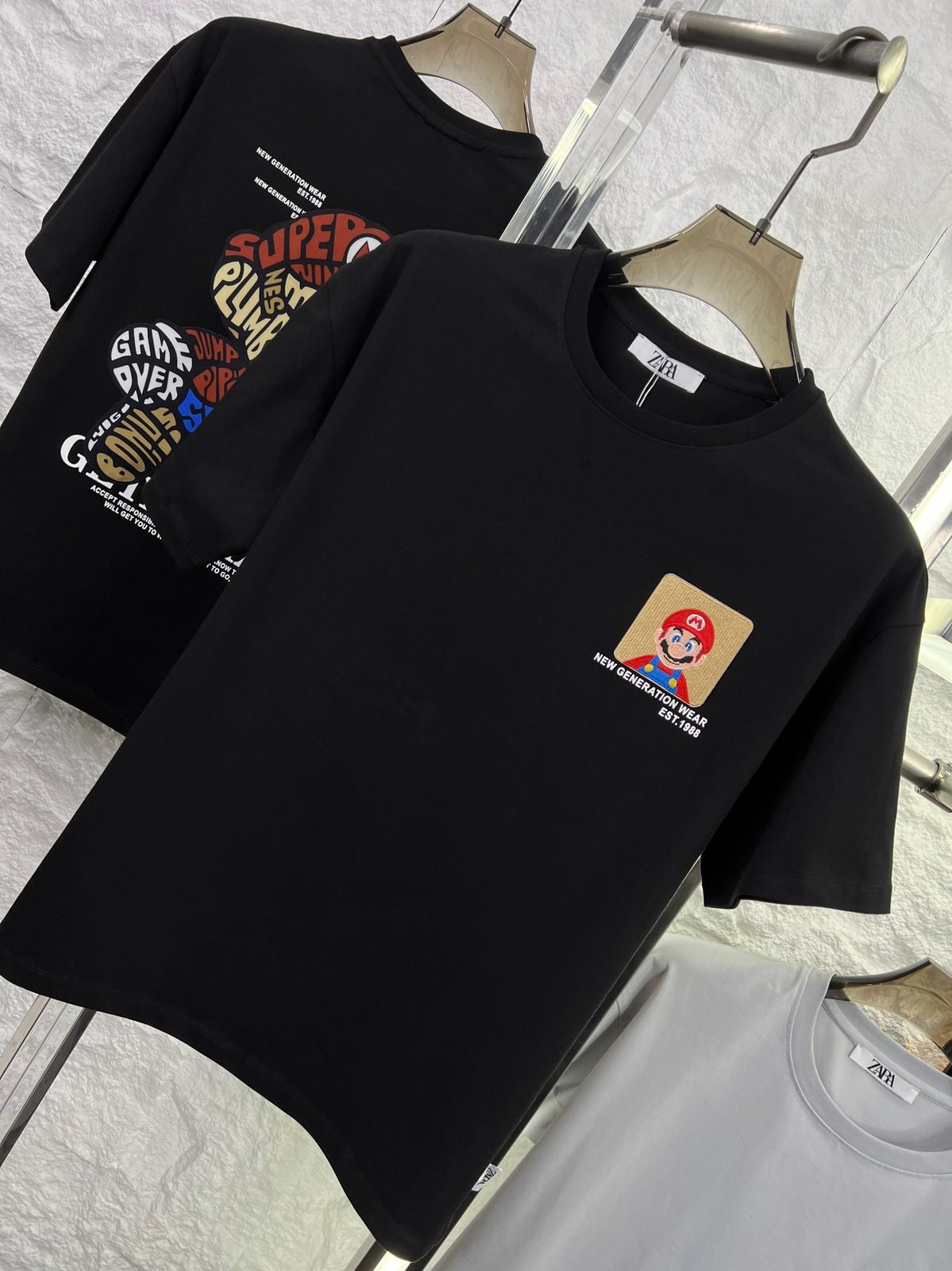 Raz Zar Black Colour EST.1988 Mario Back Print T-Shirt 5584