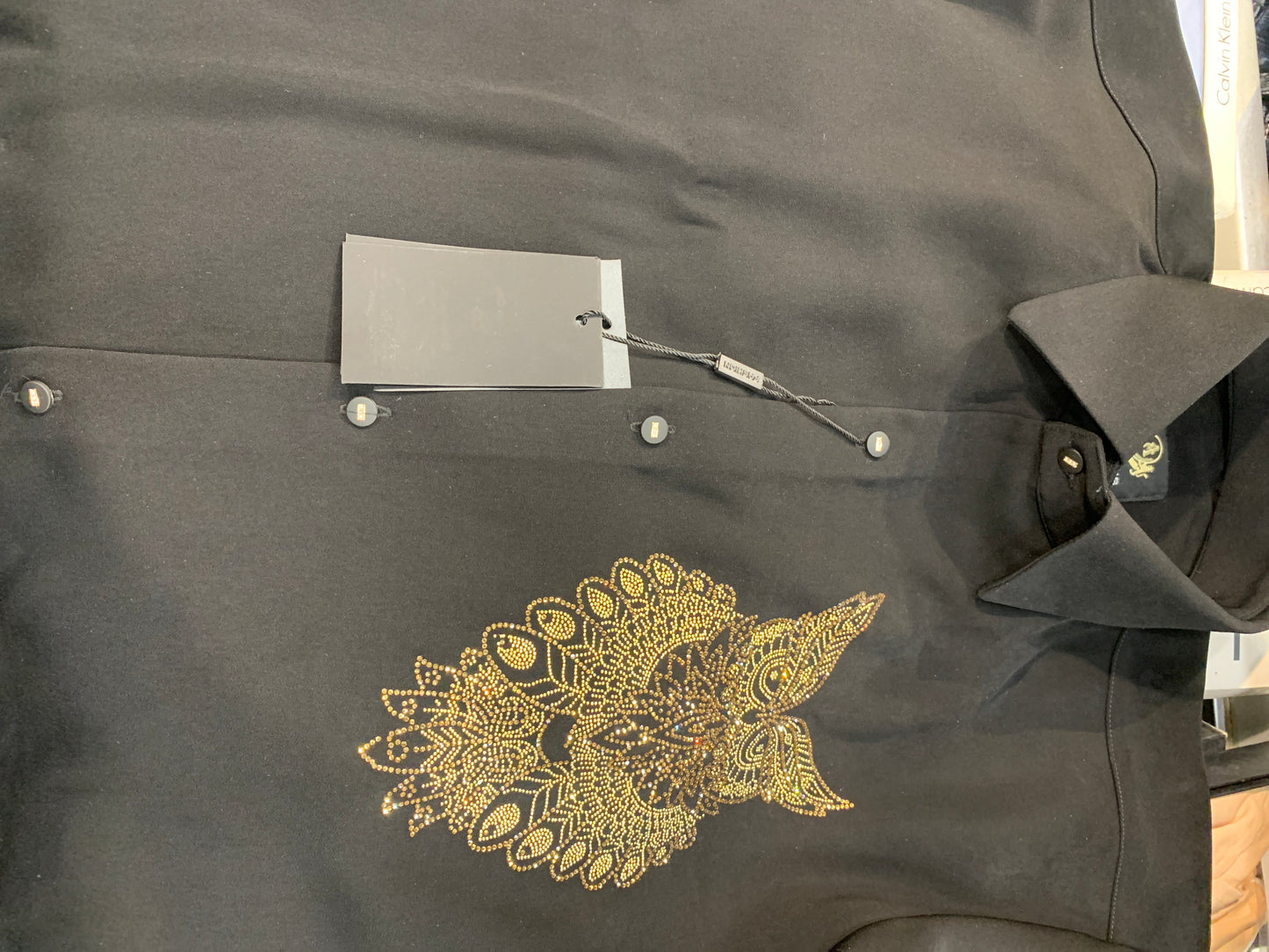 AQUARIUS Black Colour Owl Gold Stud Design Premium Quality Full sleeve Shirt 2574