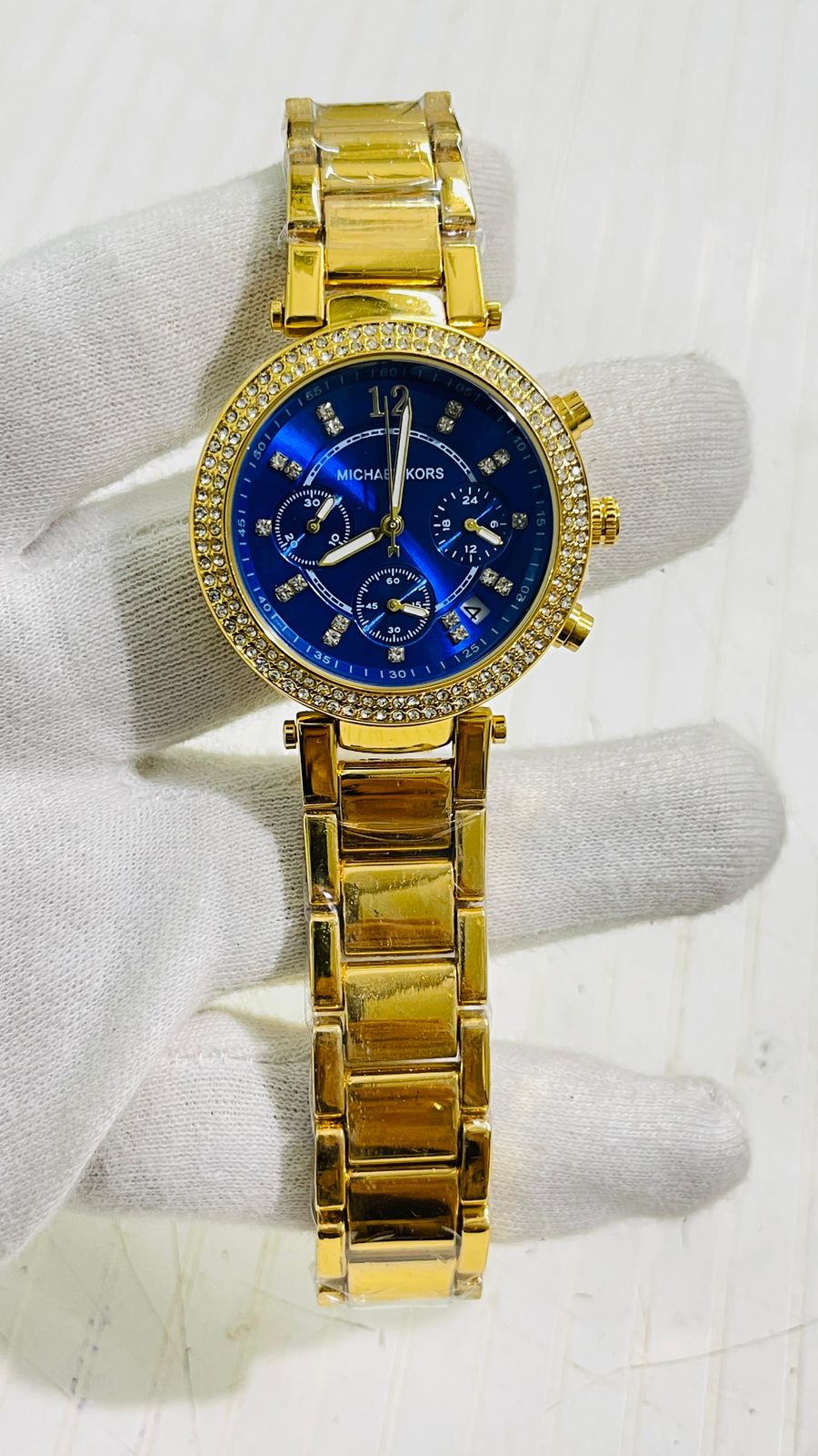 Cim Golden Chain Blue Dial Studed Ladies Watch 989363