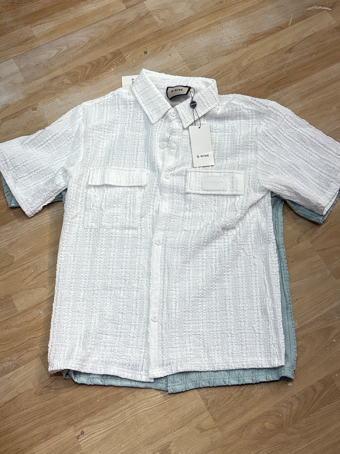 Q-Nine Lod Dol White Colour Knit Fabric Double Pocket Premium Quality Shirt 6062