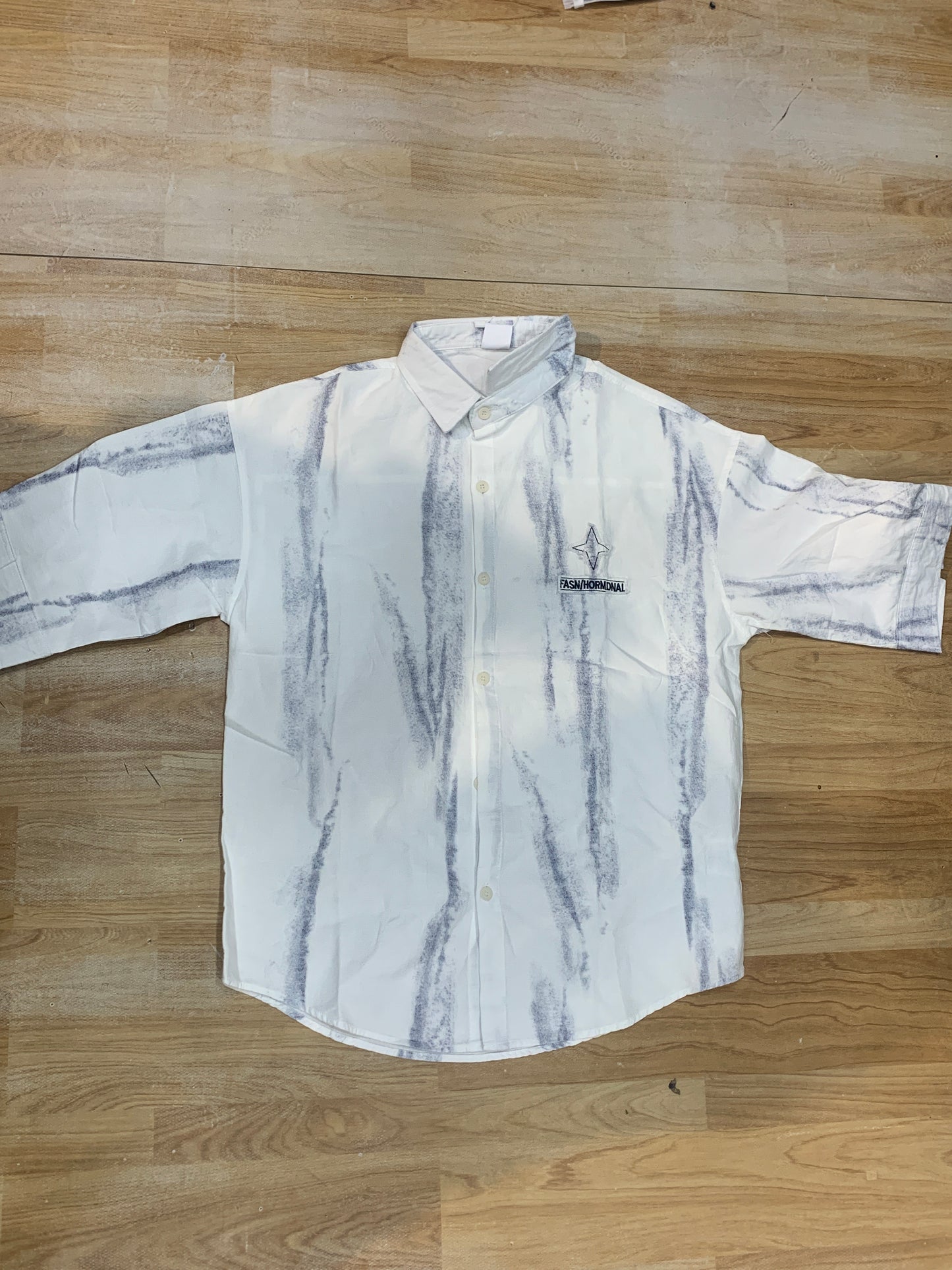 Vogue Design White Blue Shirt Half Sleeve Drop Shoulder W951