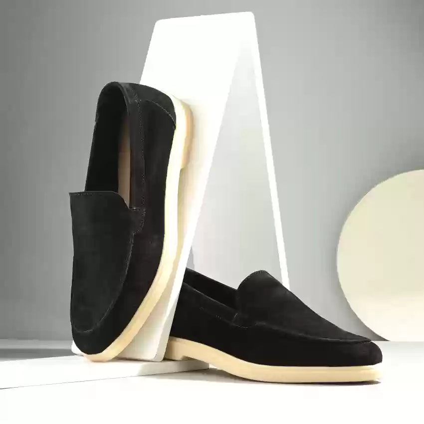LP Lor Black Suede Leather Cream Sole Formal Loafer Shoes 4304