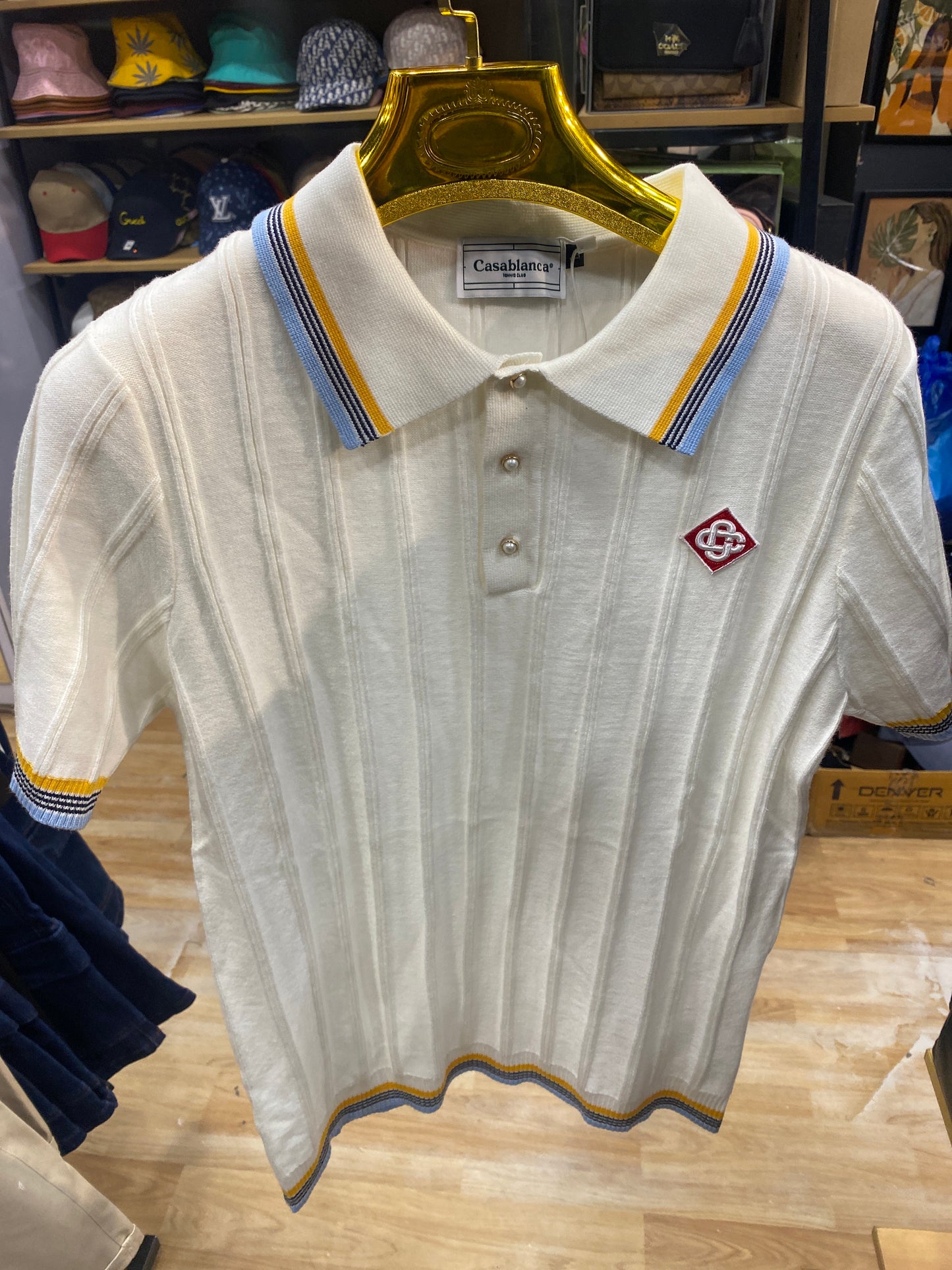 Casablanca T-shirt White Colour Import Fabric Yellow Black Blue Collar Colour 20243