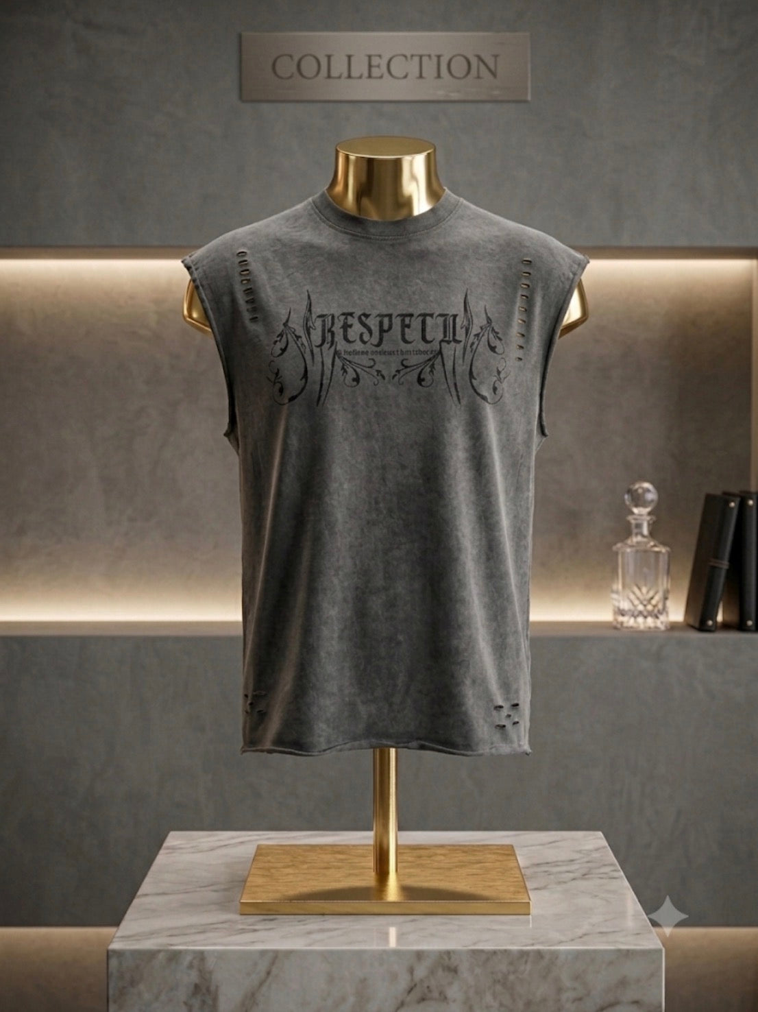 Fanyestore Dark Grey Colour Respect Print Cut Sleeve Rugged Imported Sando 3844