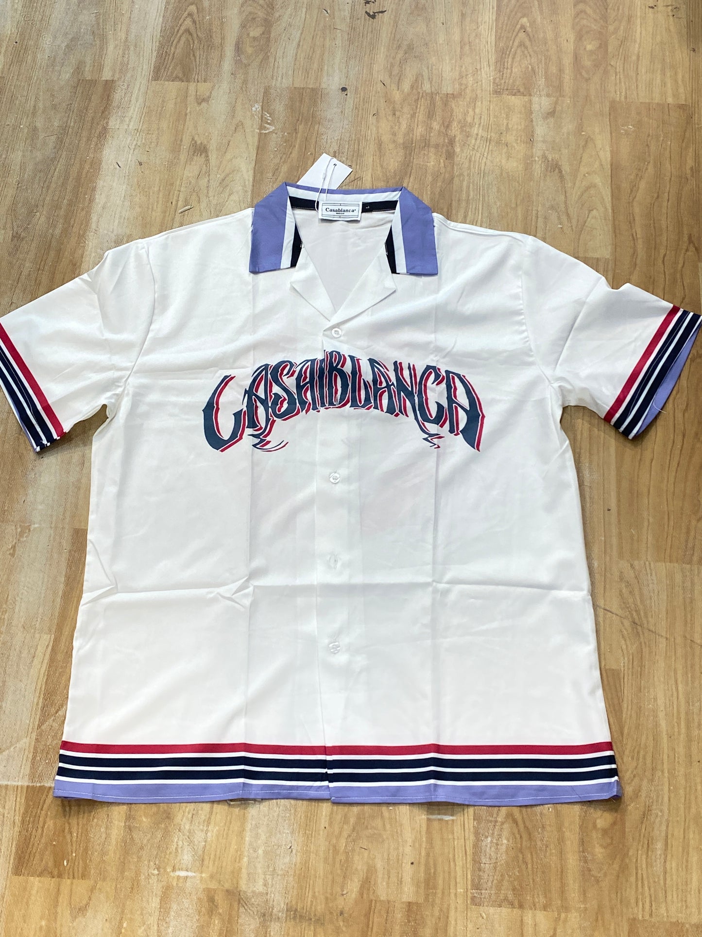 Casablanca Shirt White Purple Coller Print Half Sleeve H99911