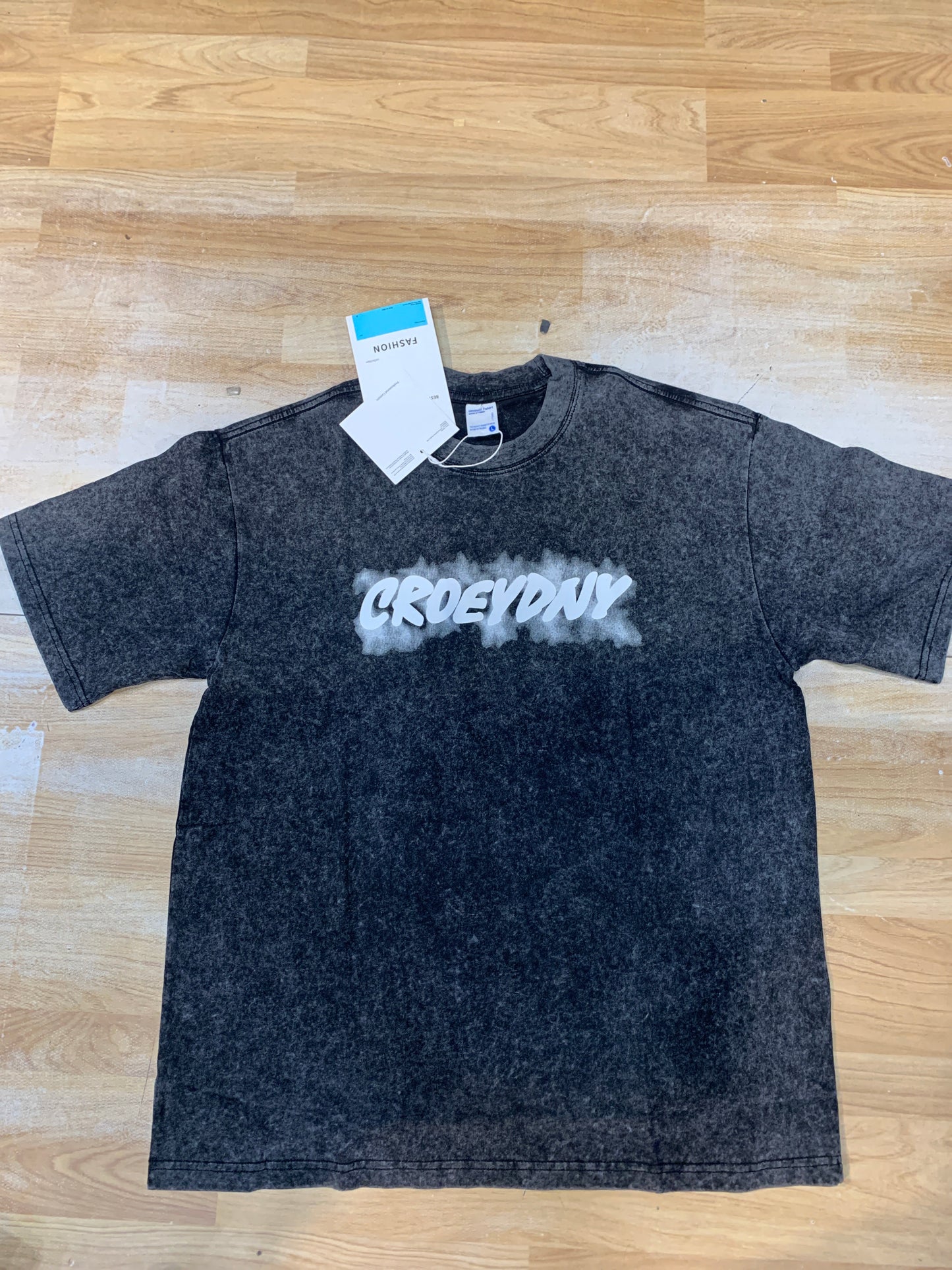UNUSUAL Black Colour Faded Denim Style Printed Unisex Oversized T Shirt 86126