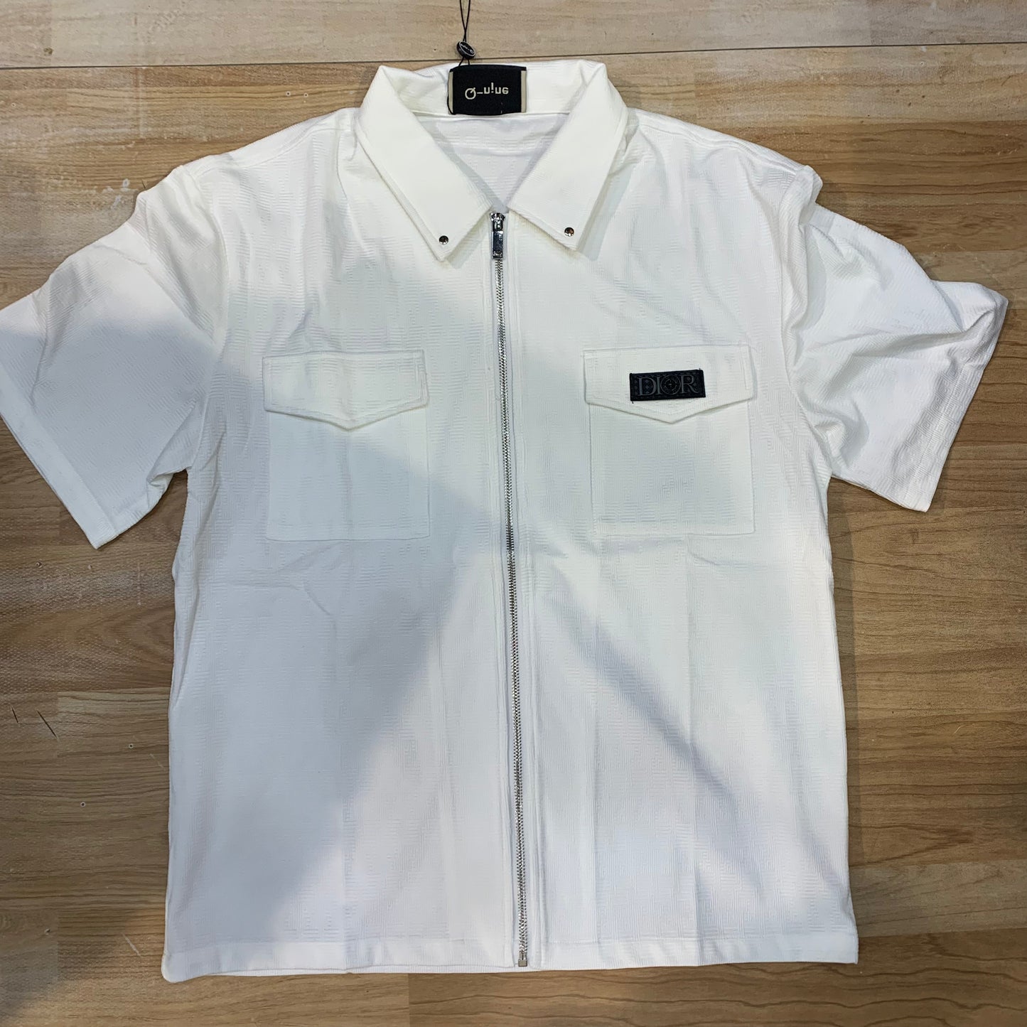 Q-Nine OID DIO White Colour Double Pocket Imported Fabric Premium Quality Half Sleeve Zip Shirt 6035