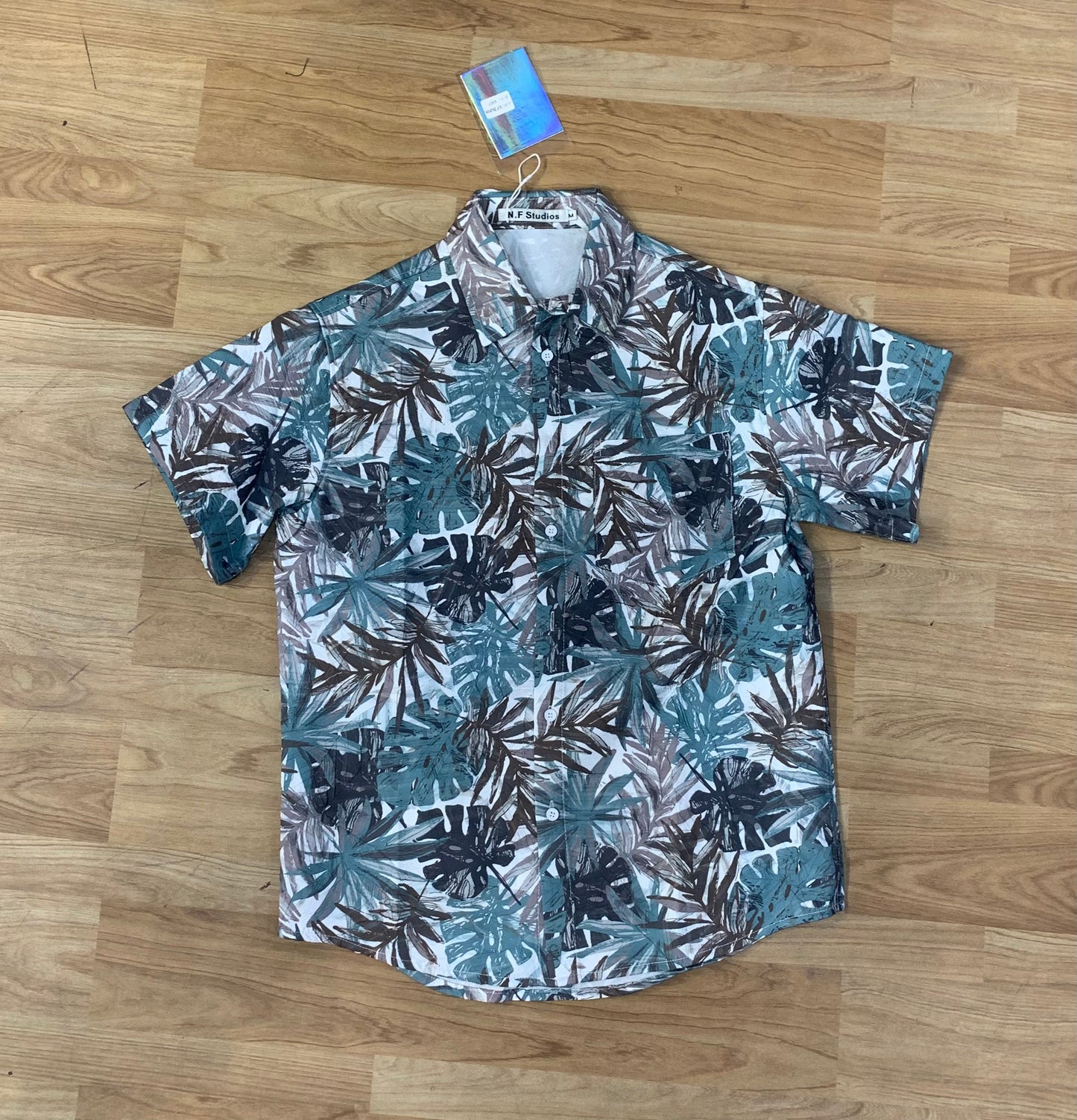 NF STUDIOS Green Brown Colour With Flower Print Premium Quality Shirt 9307