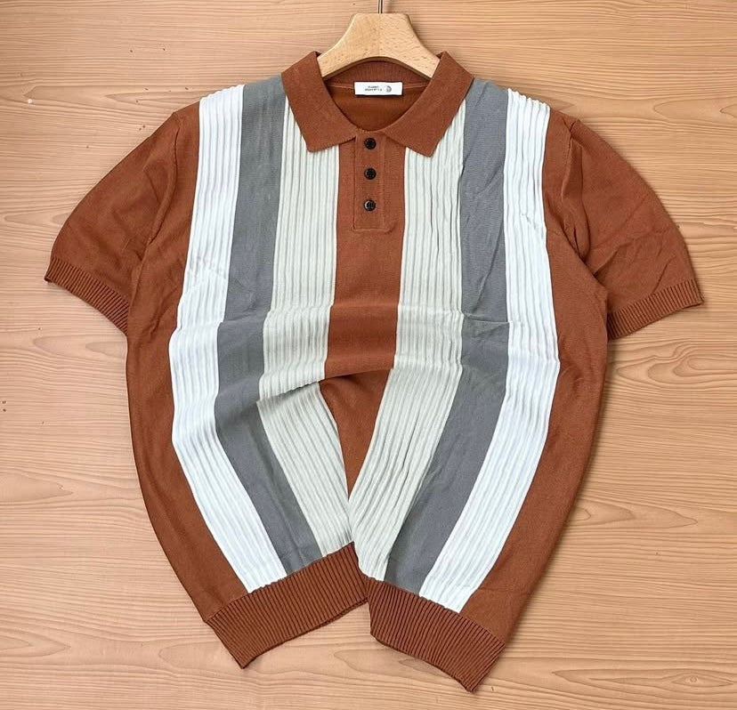 Classic Urban Style Tan Beige Grey White Colour With knitted Designs Premium Quality Collar Tshirt F6177