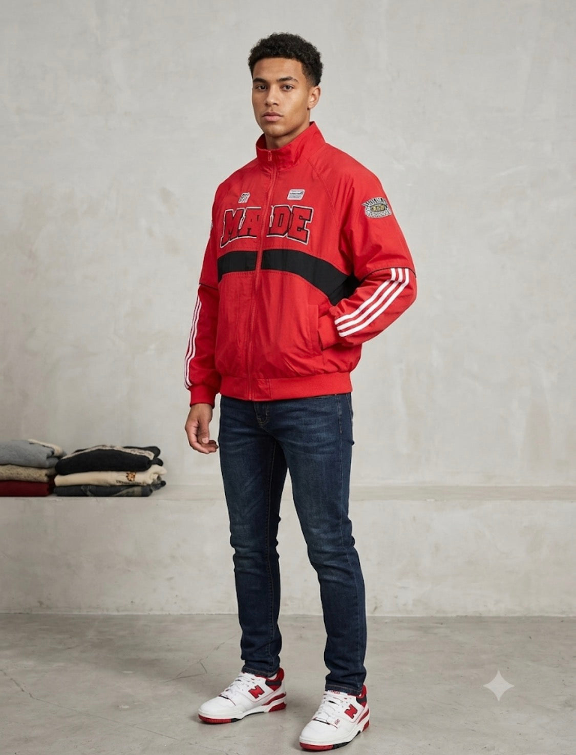 MADE Red Colour With White Black Embroidery Premium Quality Unisex Jacket 268-18