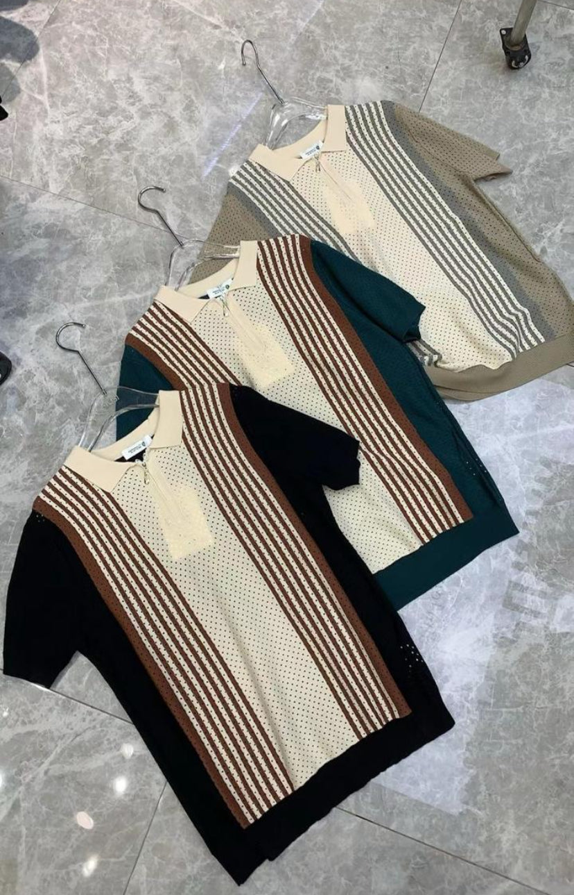 Personal Crochet Tshirt Cream Colour Black Line Green G5126