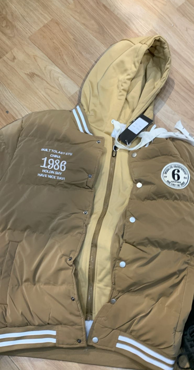 Varsity Jacket Brown Colour With hoodie Light Brown 9918