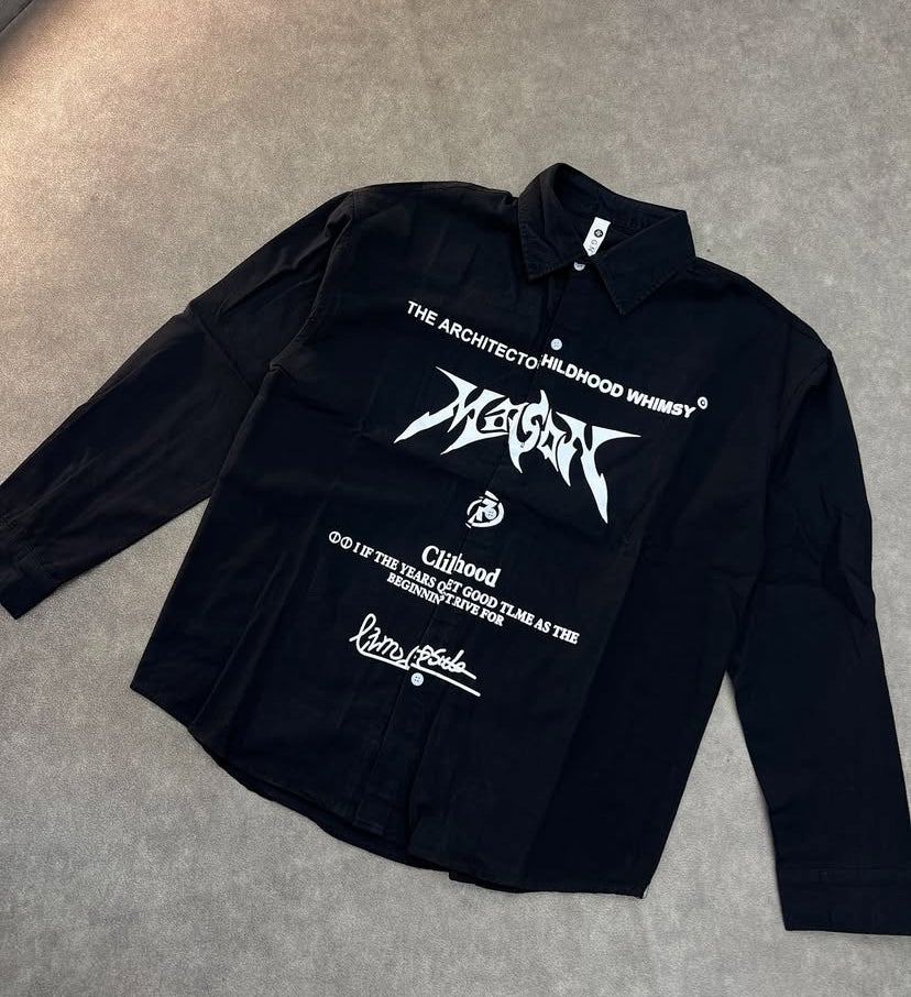 G.N Black Colour THE ARCHITECTOC Printed Oversized Men’s Shirt 9028