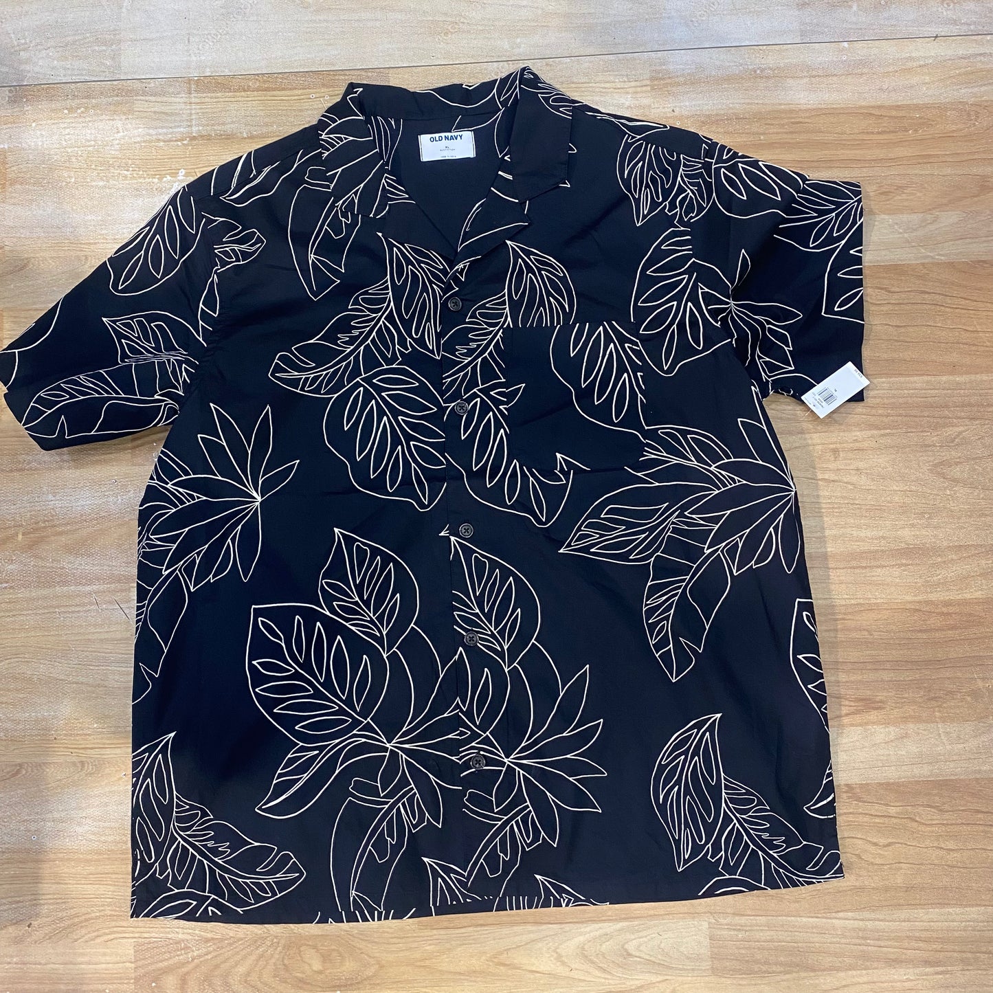 Old Navy Black Colours White Outer Layer Leave Print Premium Quality Shirt 500135337748