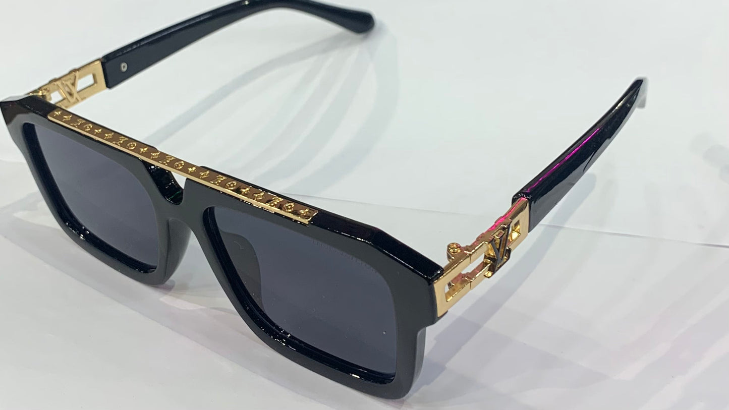 UOL LOU Black Gold Frame Black Shade Unisex Sunglass YH121B 54 17 140